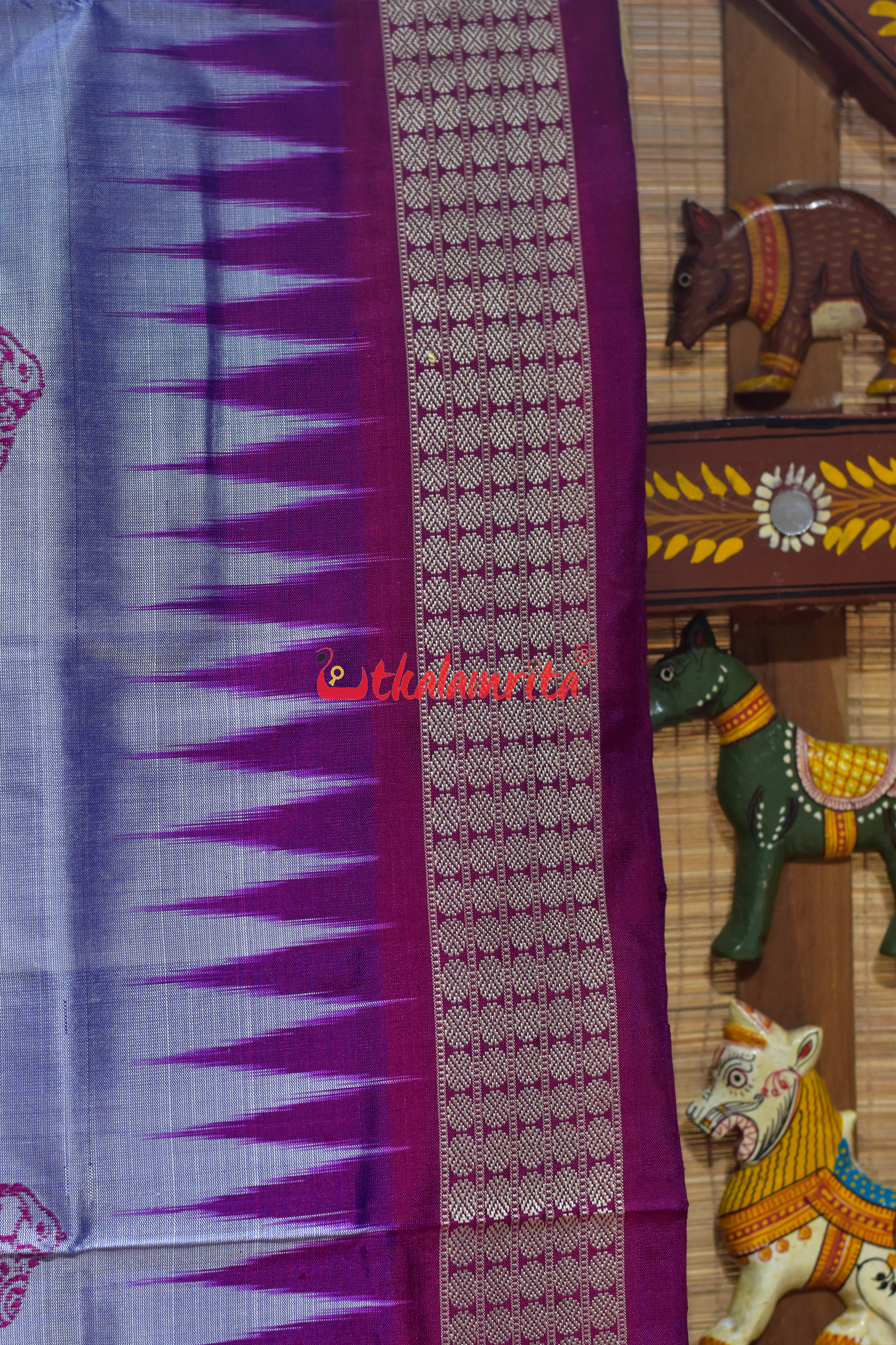 Sky Blue Elephant Bomkai Silk Saree