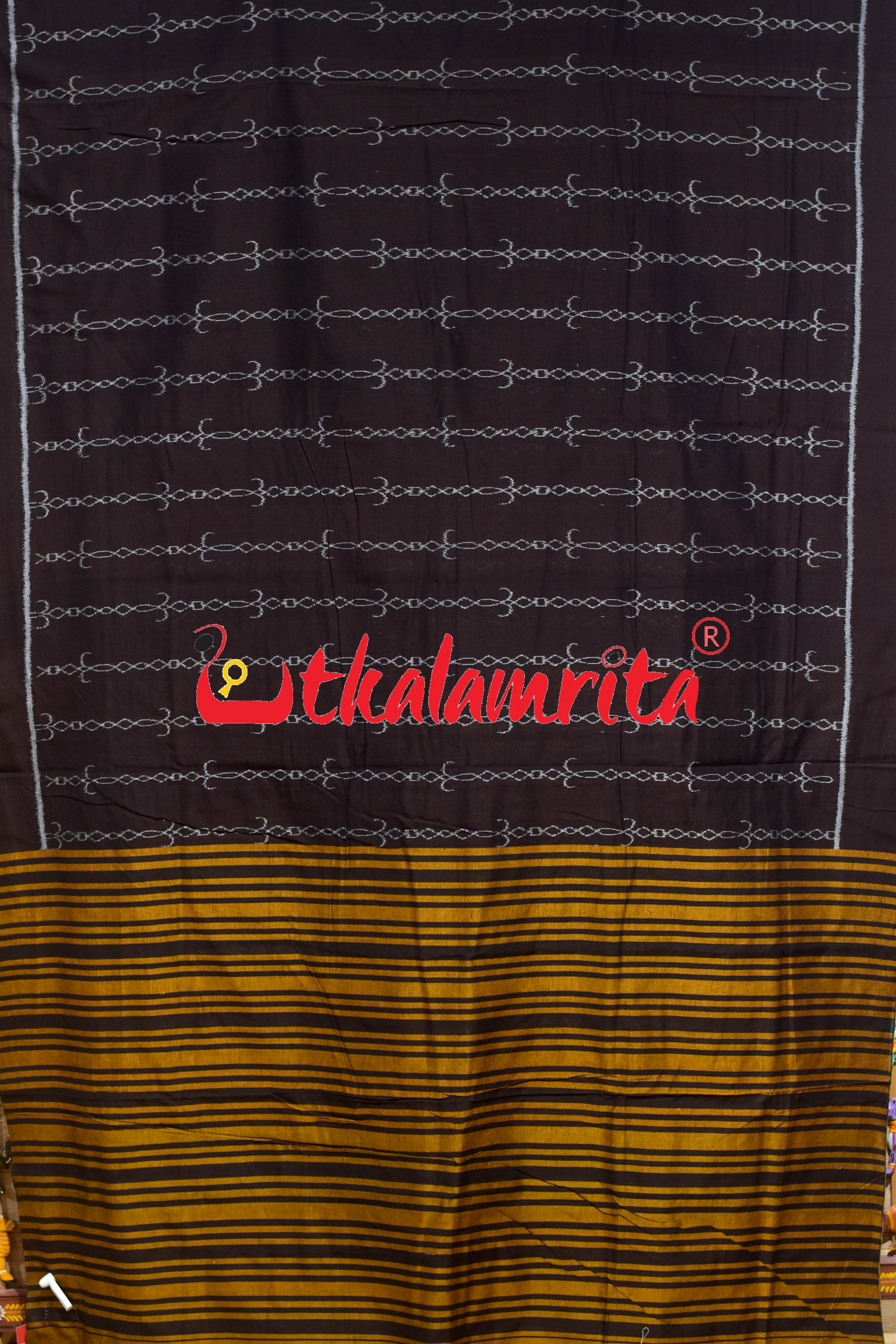 Coffee Straight Chains Khandua Cotton Saree