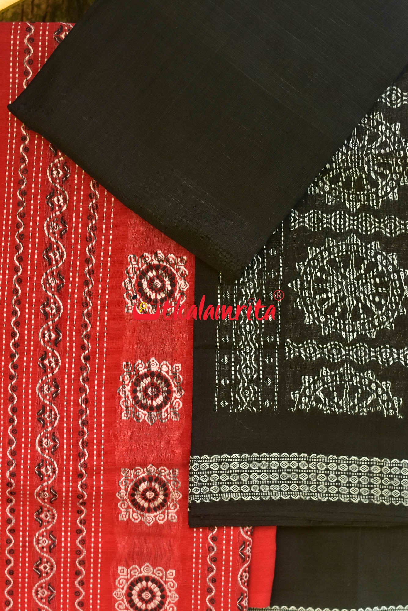 Red White Flowers Bomkai Dress Set
