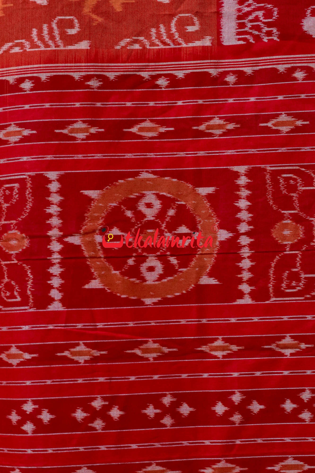 Lion Border Brown Red Sambalpuri Cotton Saree