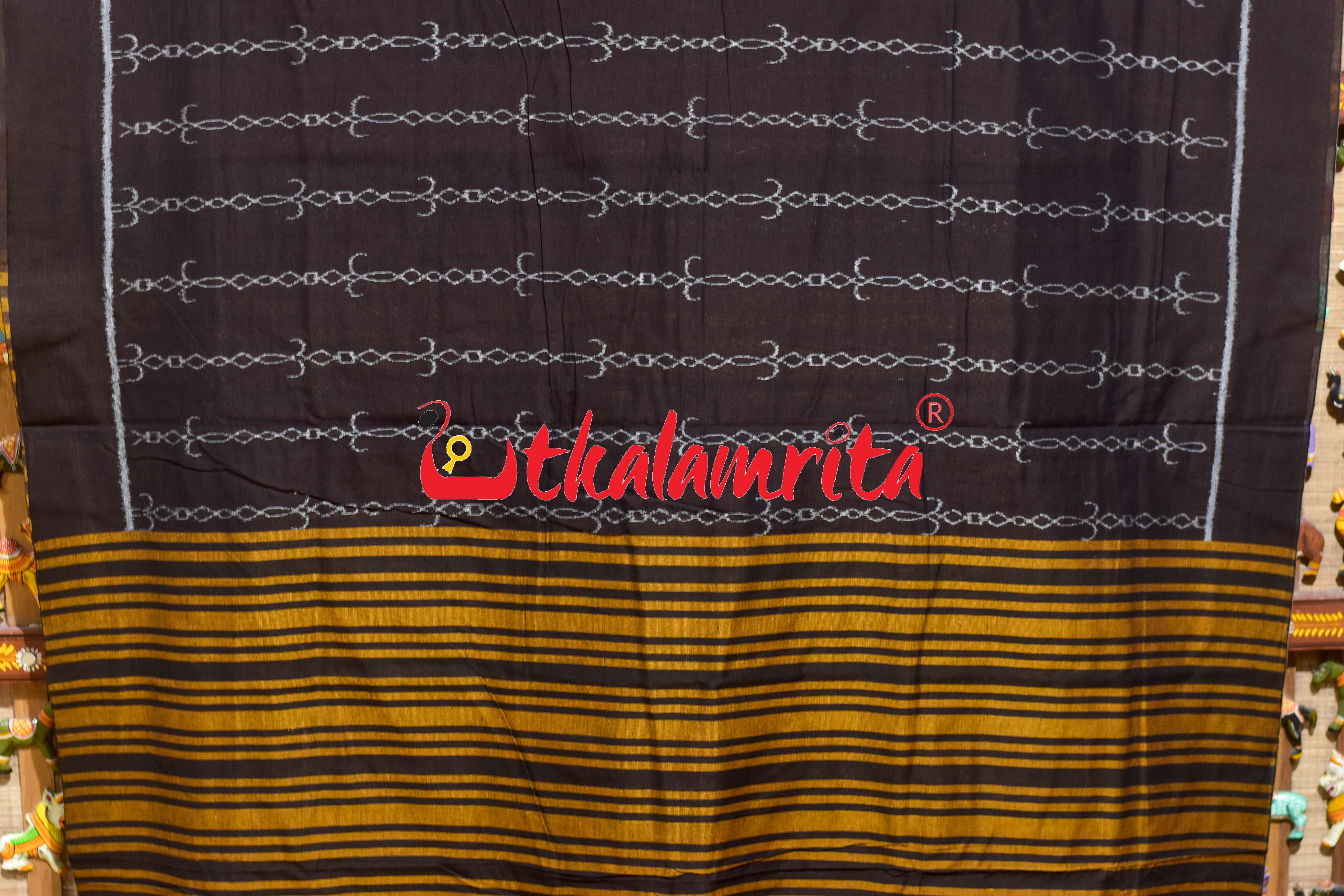 Coffee Straight Chains Khandua Cotton Saree