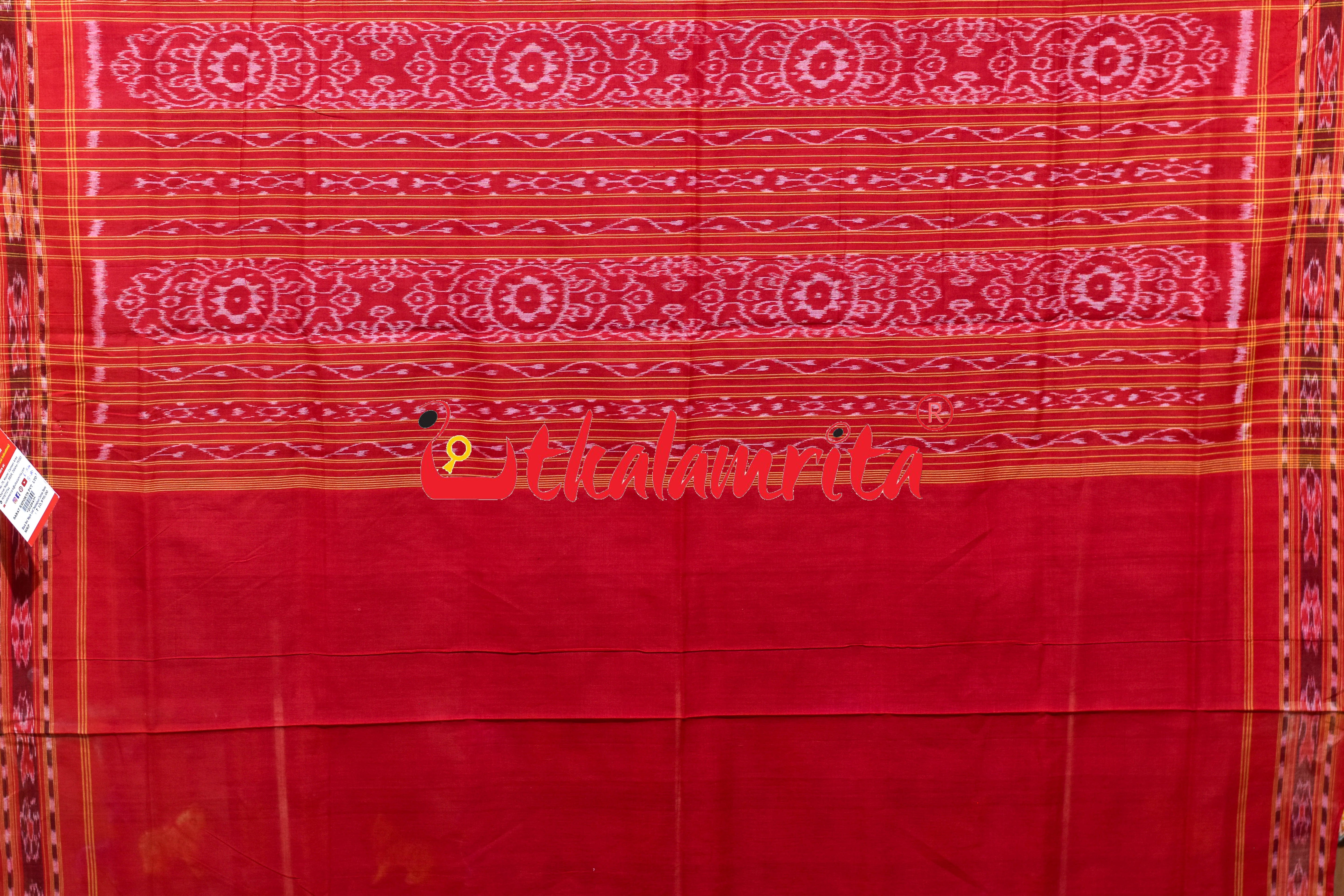 Black Red Maple Leaf Sambalpuri Cotton Saree
