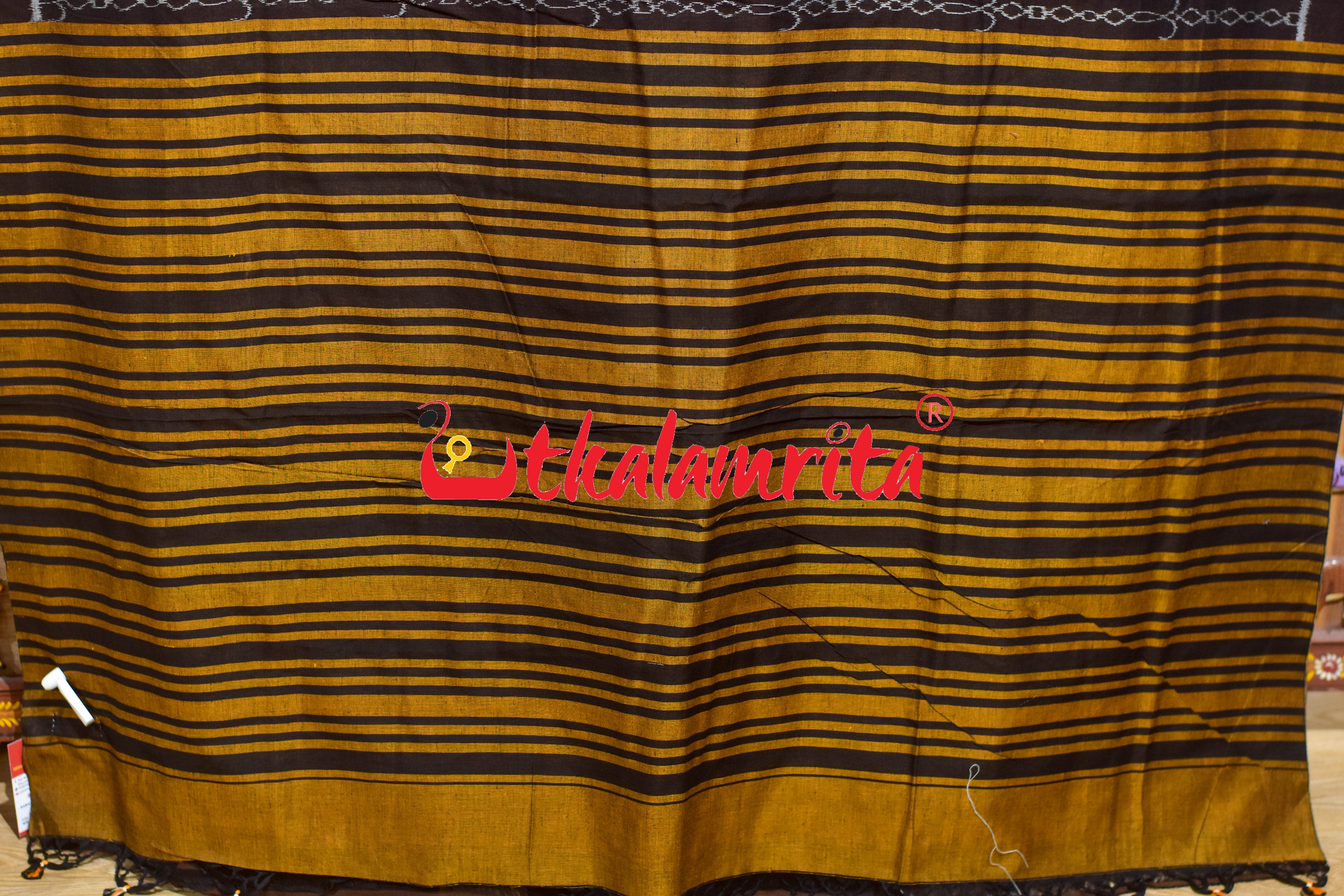 Coffee Straight Chains Khandua Cotton Saree