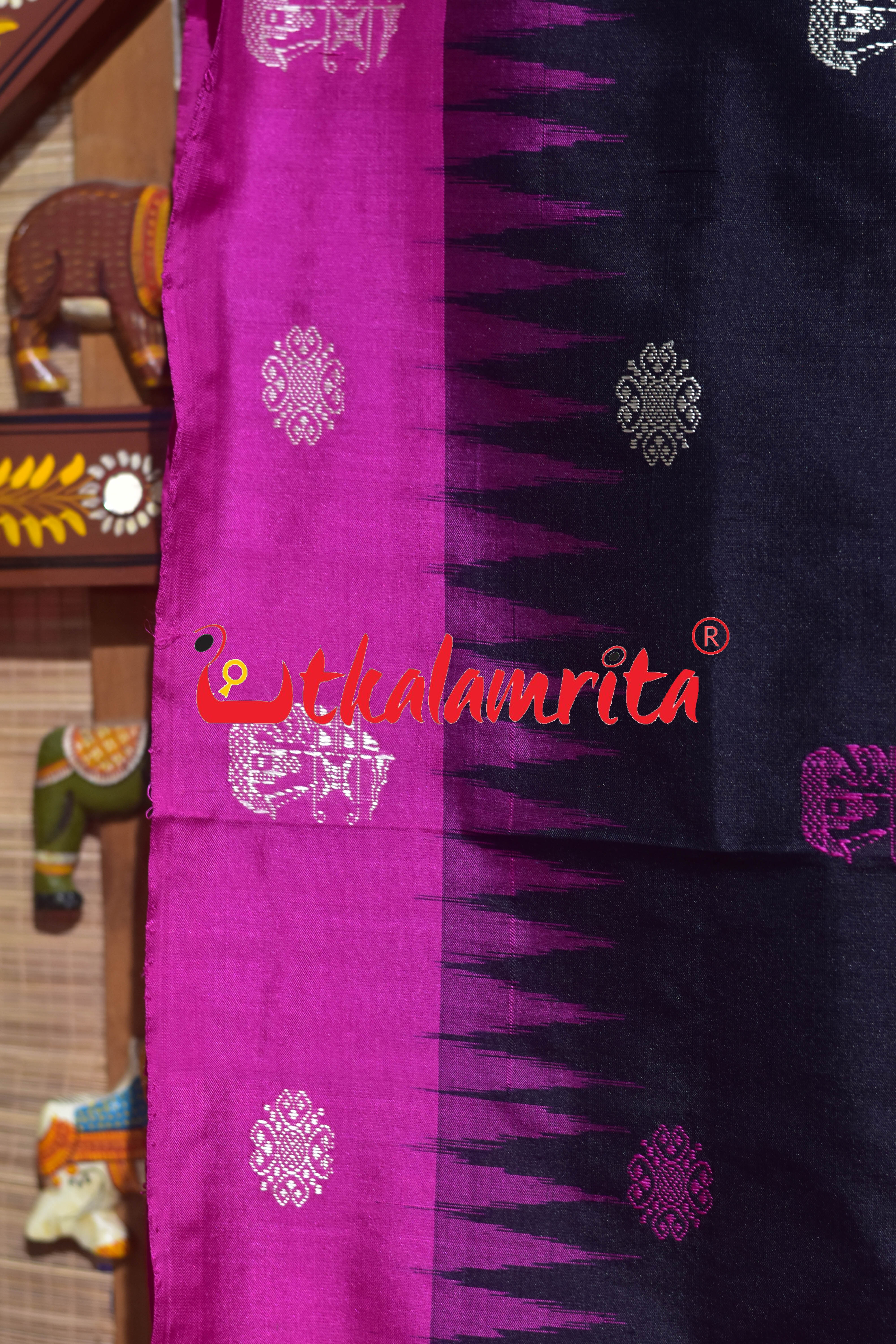 Black Magenta Boita Bomkai Silk Saree