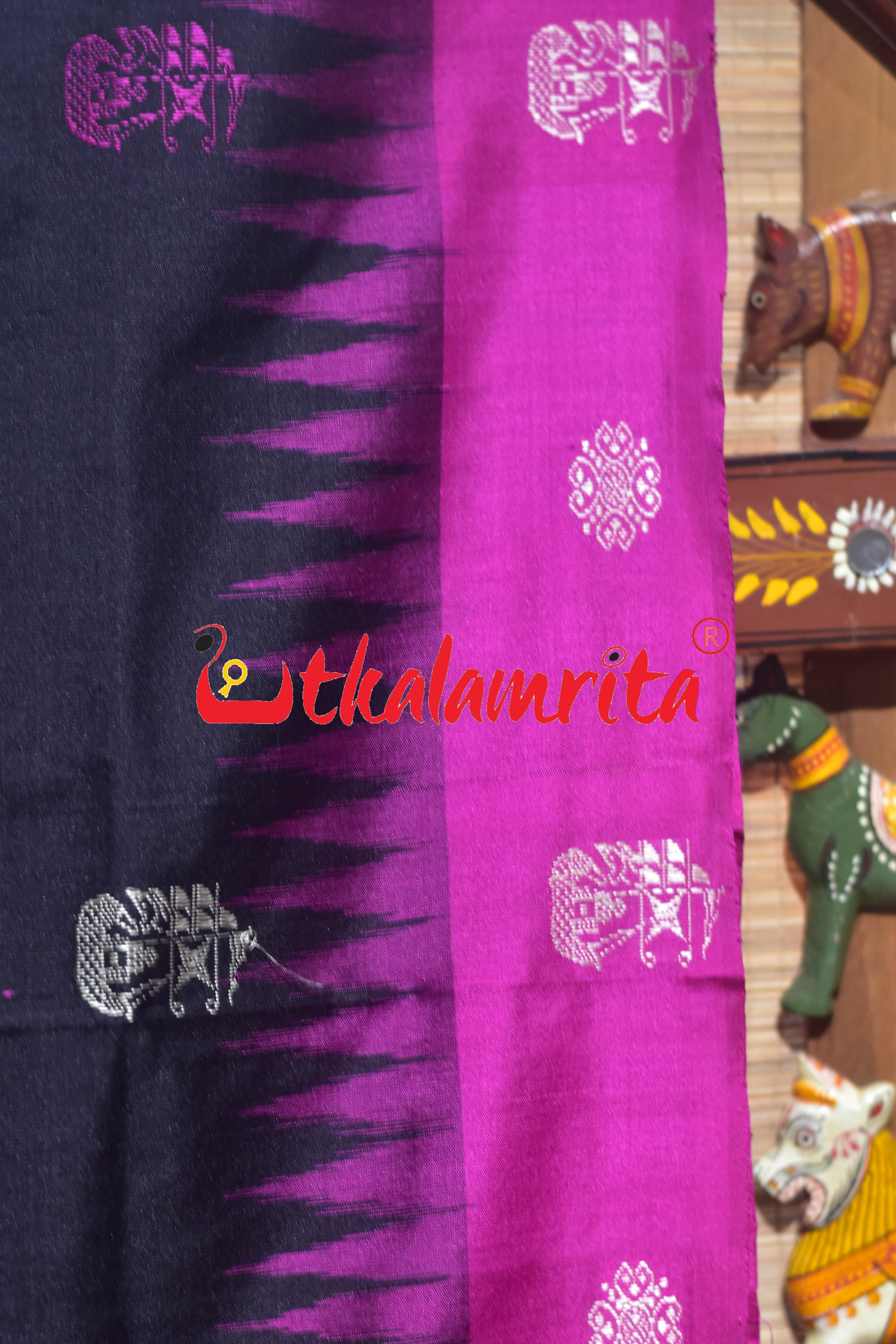 Black Magenta Boita Bomkai Silk Saree