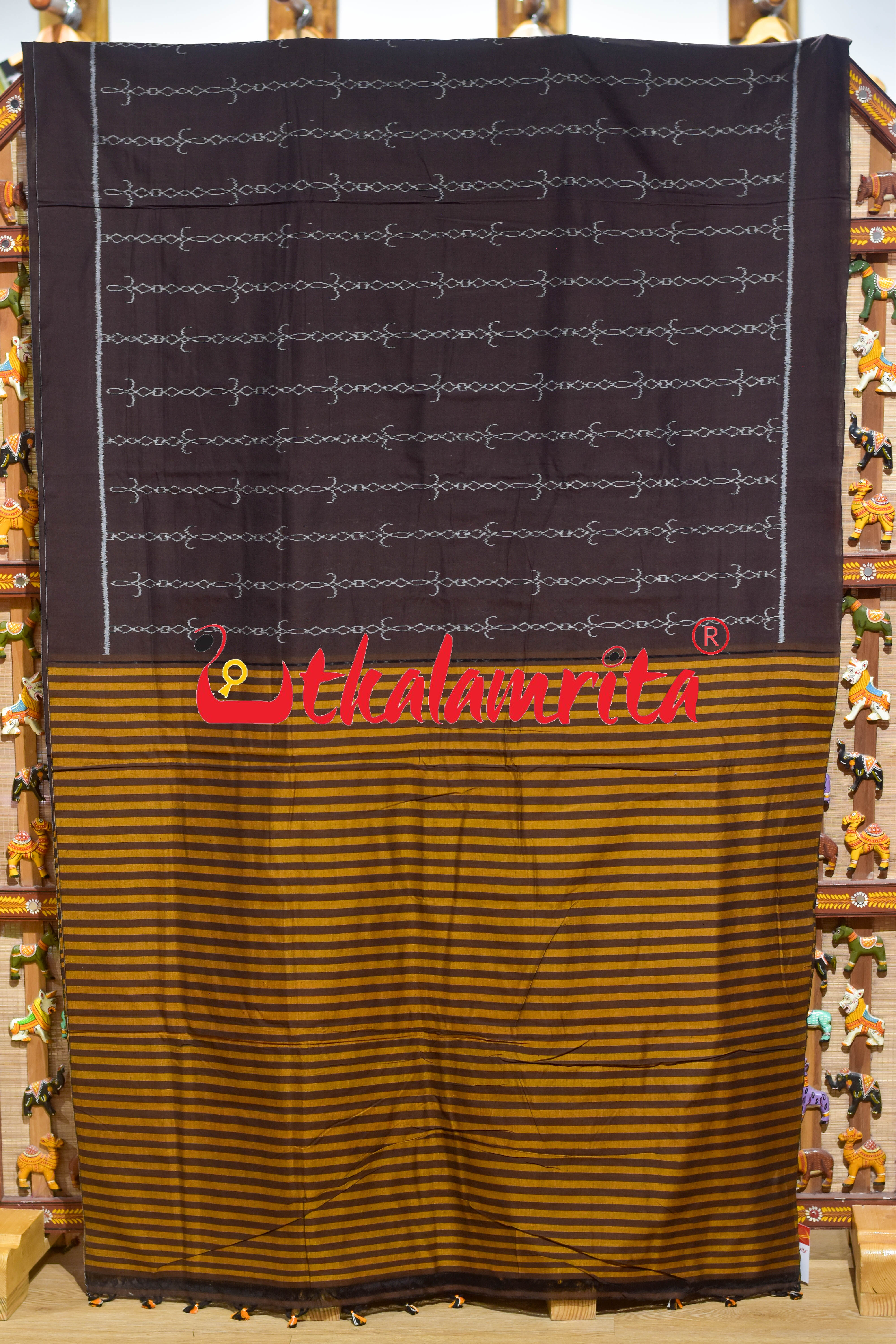 Coffee Straight Chains Khandua Cotton Saree