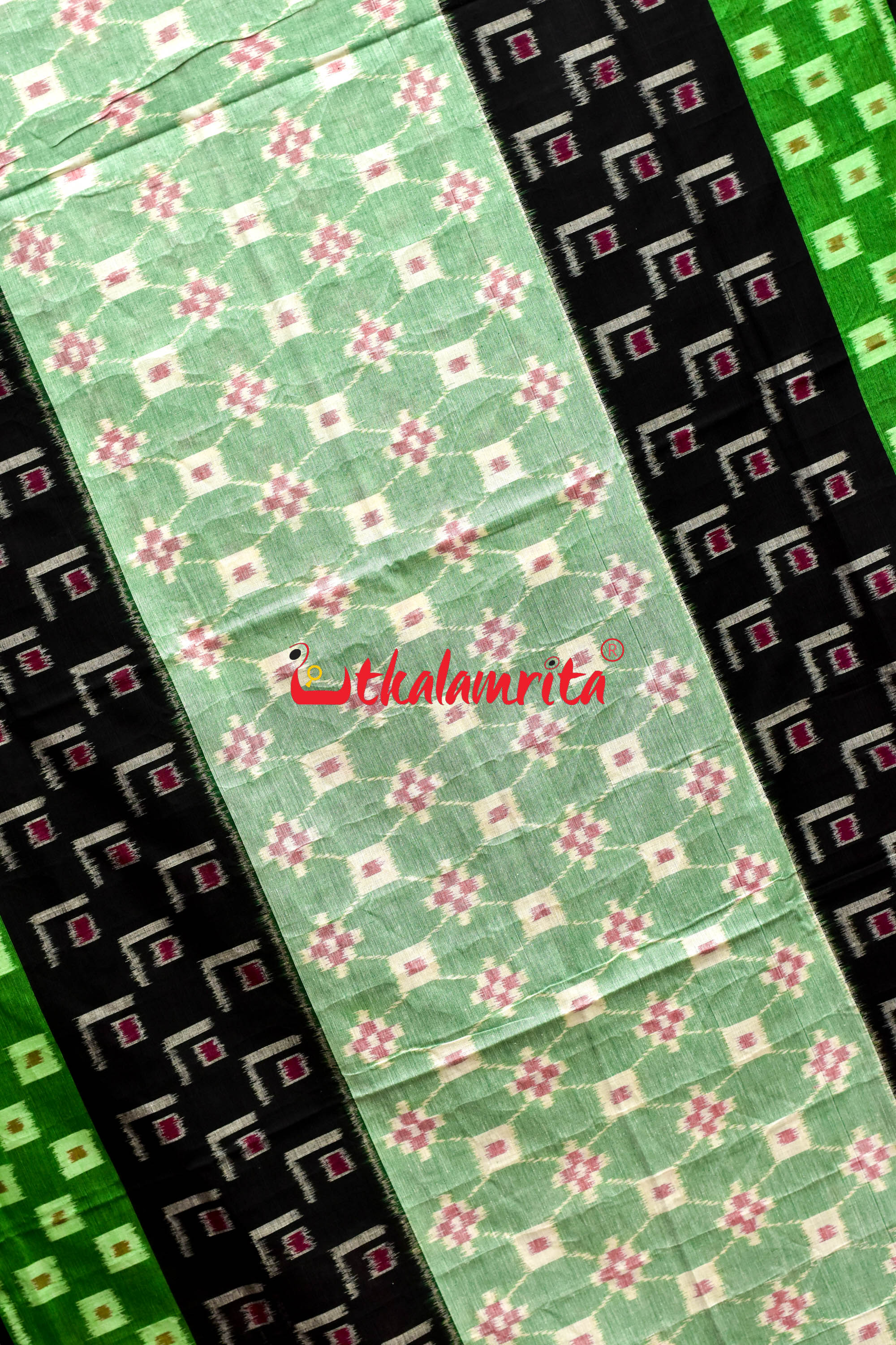 5D Green Middle Chain Khandua Cotton Saree