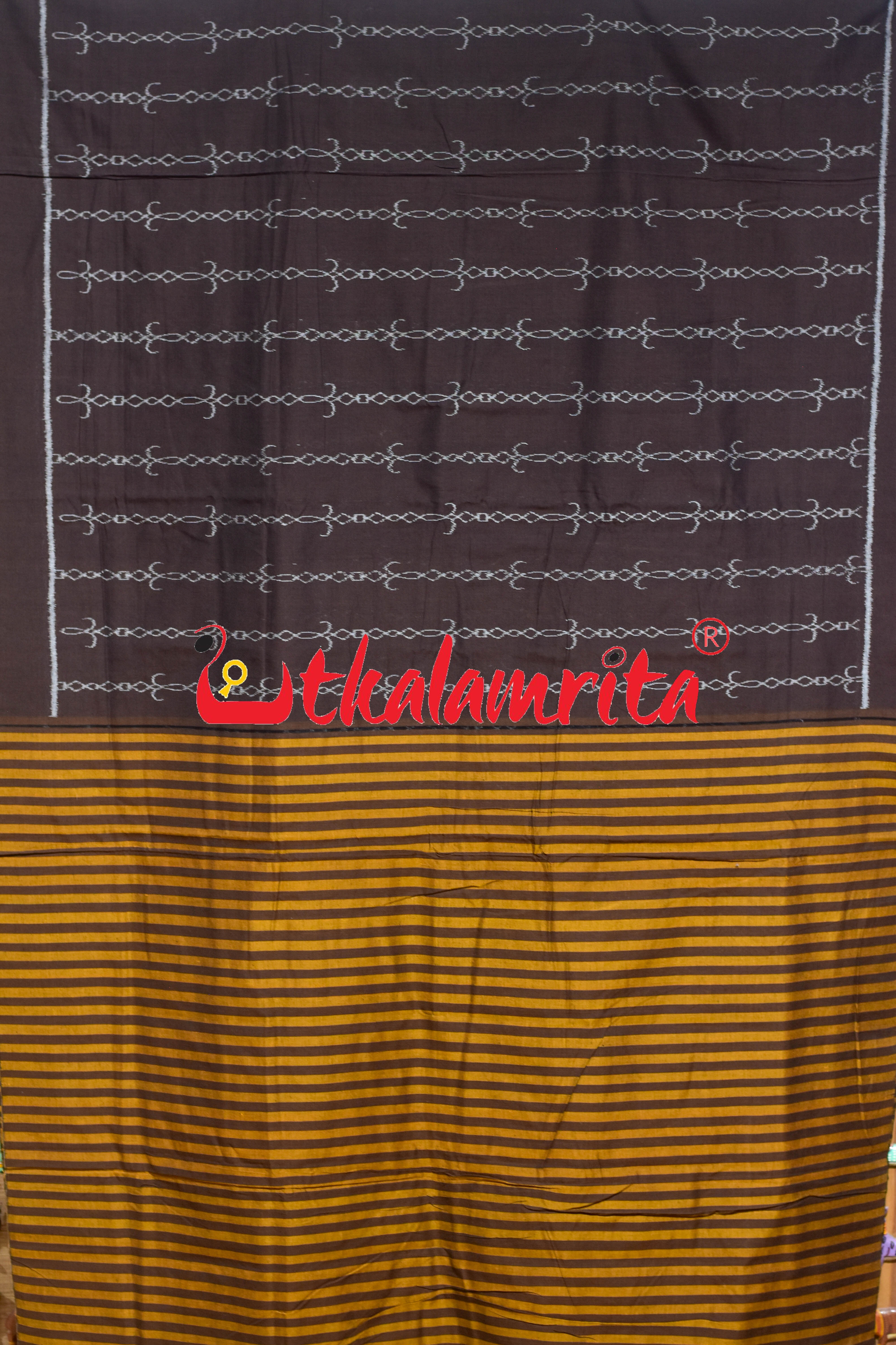 Coffee Straight Chains Khandua Cotton Saree
