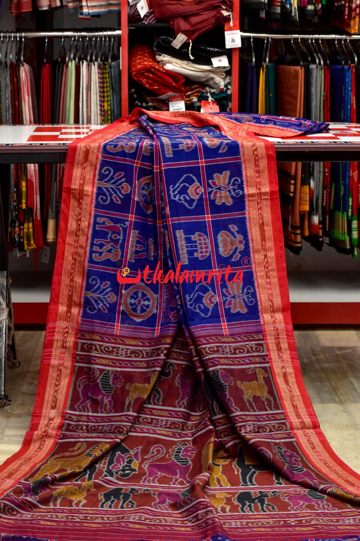 Blueish Red Border Nabakothi Cotton Saree