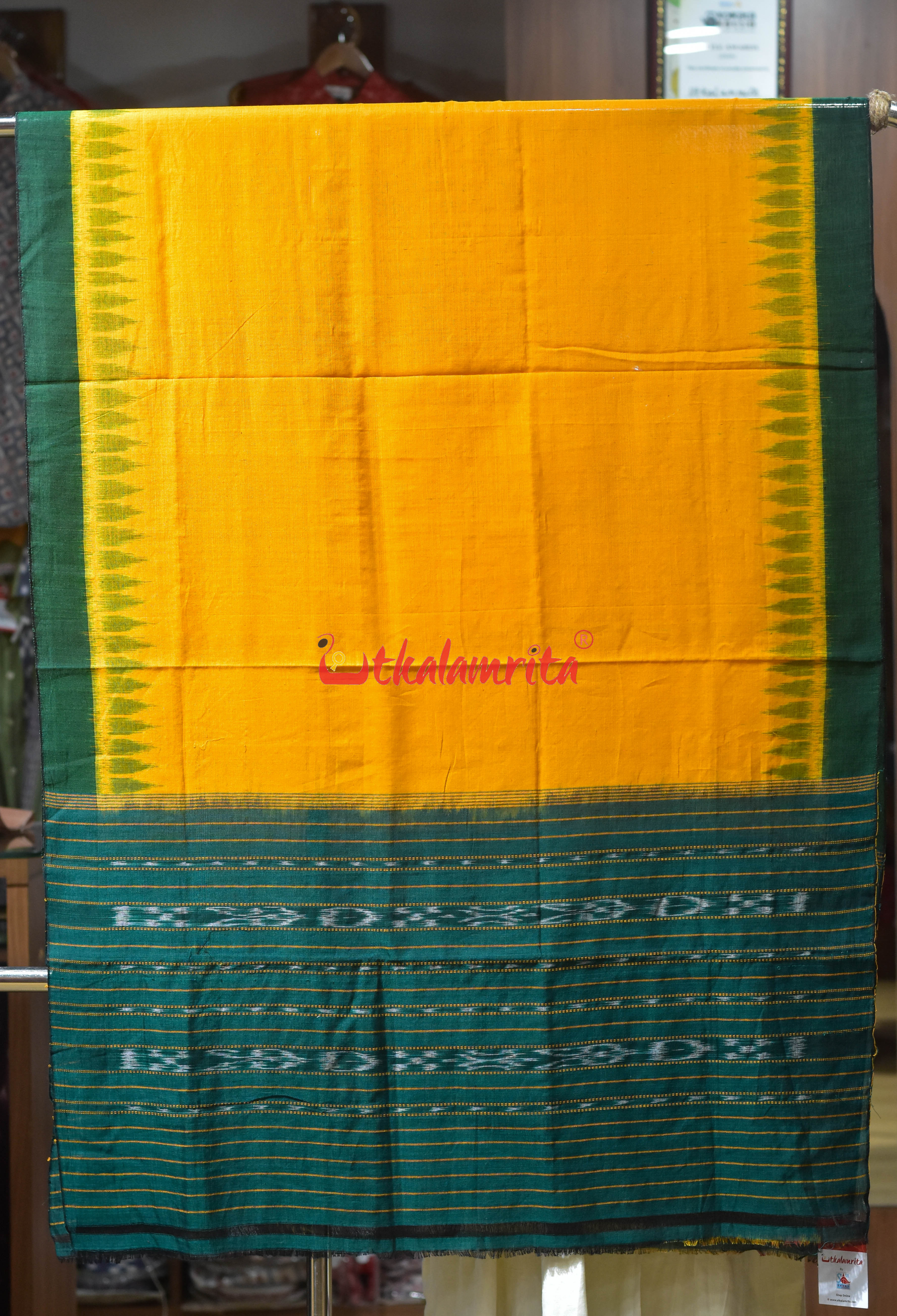 Mustard Yellow Green Khandua Cotton (Dupatta)