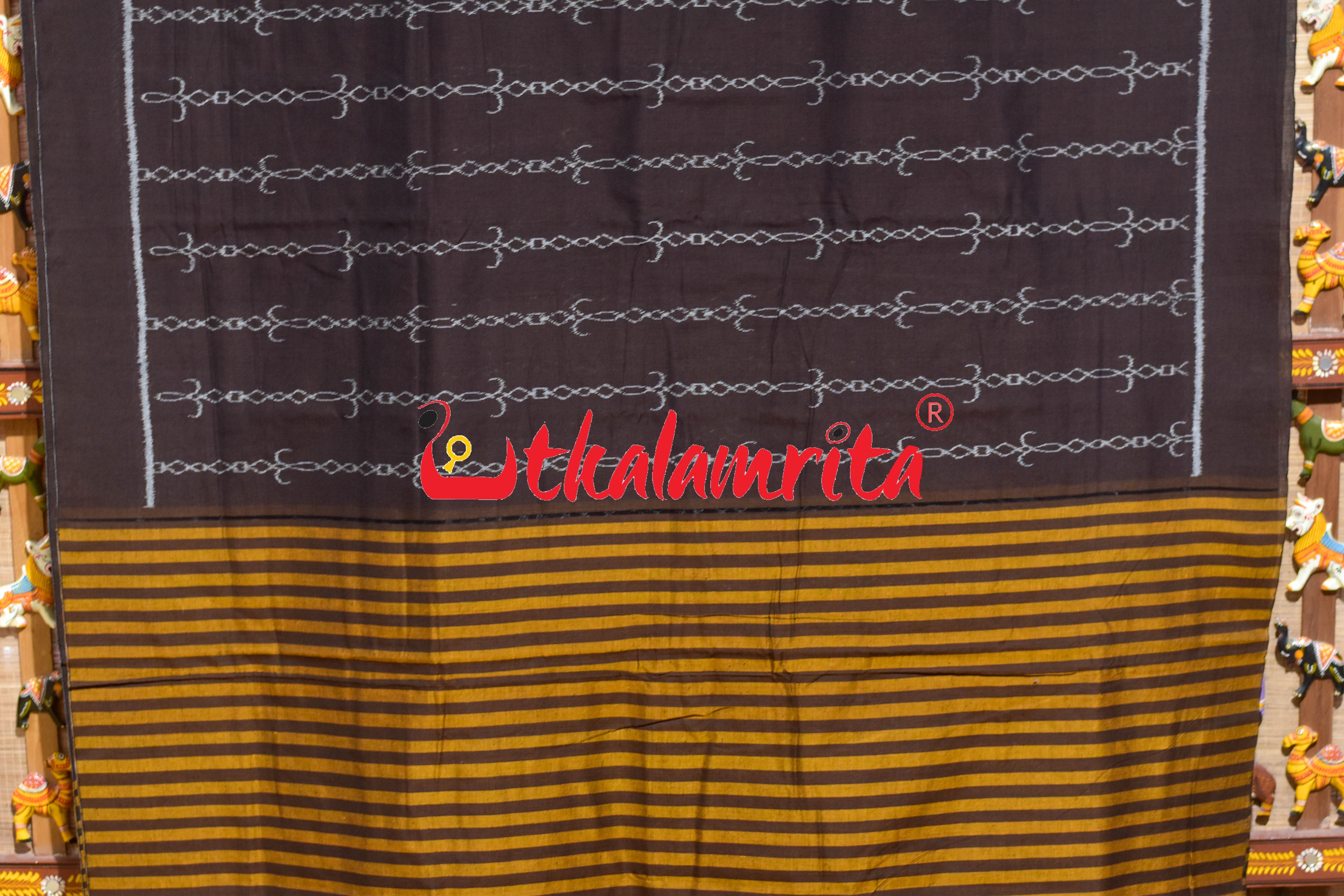 Coffee Straight Chains Khandua Cotton Saree