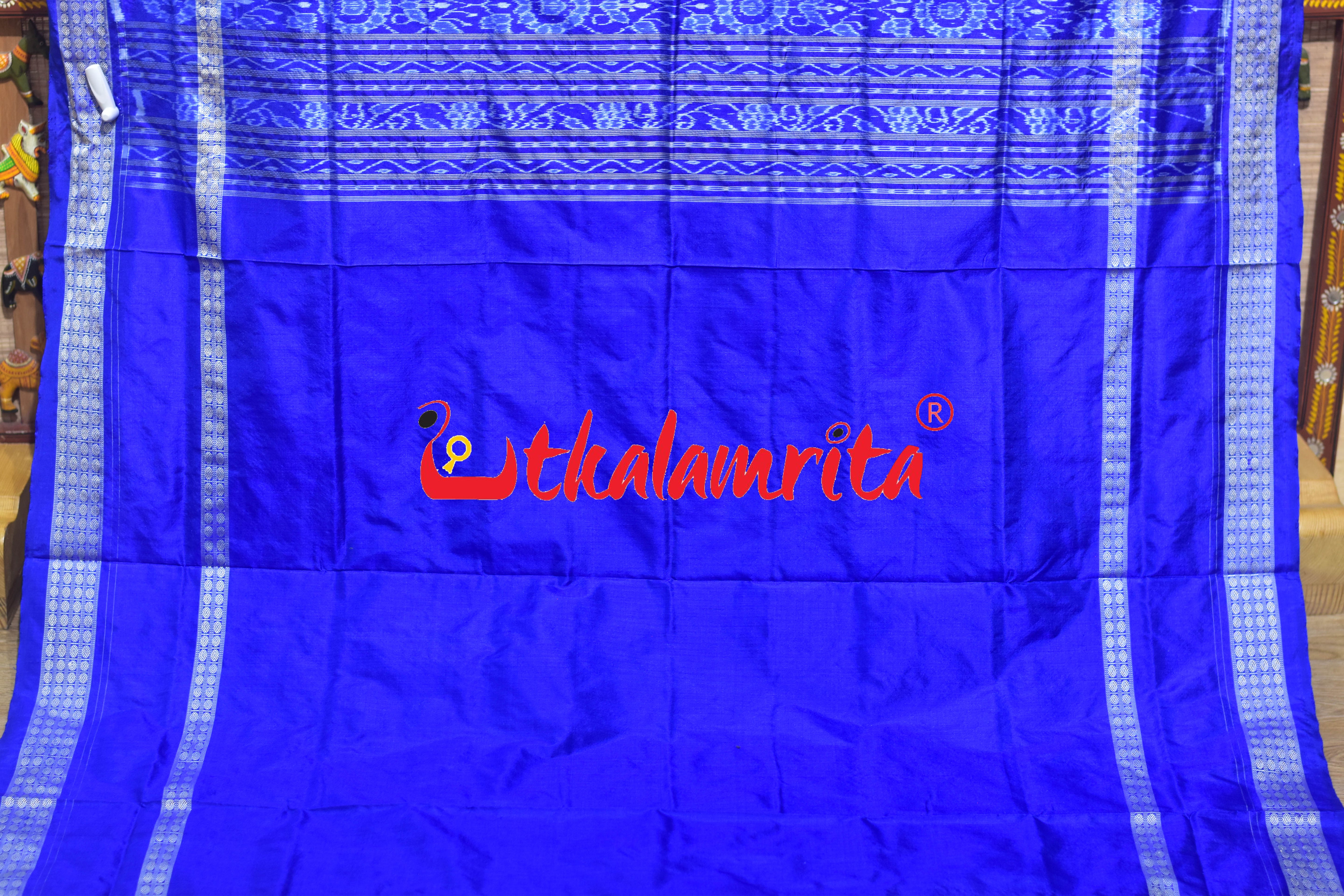 Grey Blue Leaf Lotus Sambalpuri Silk Saree