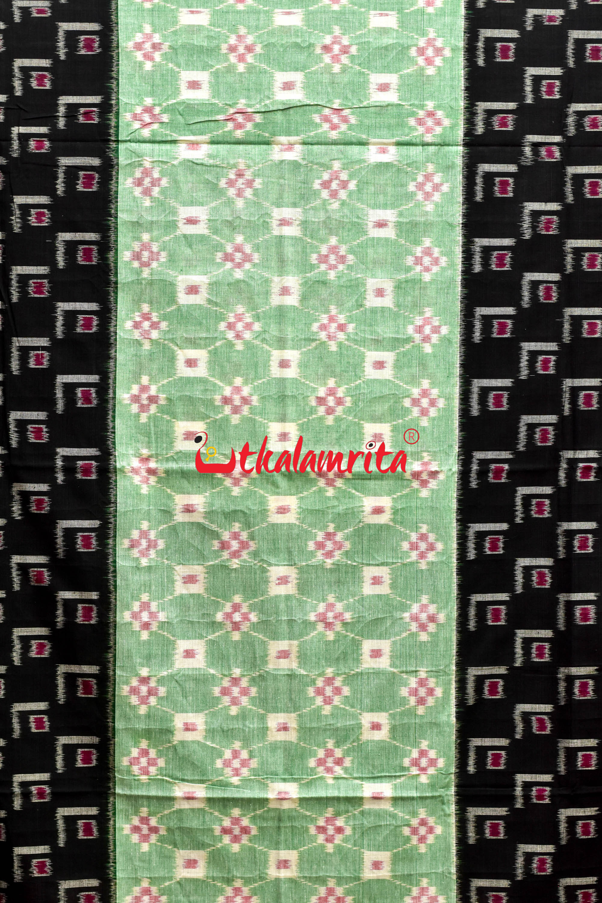 5D Green Middle Chain Khandua Cotton Saree
