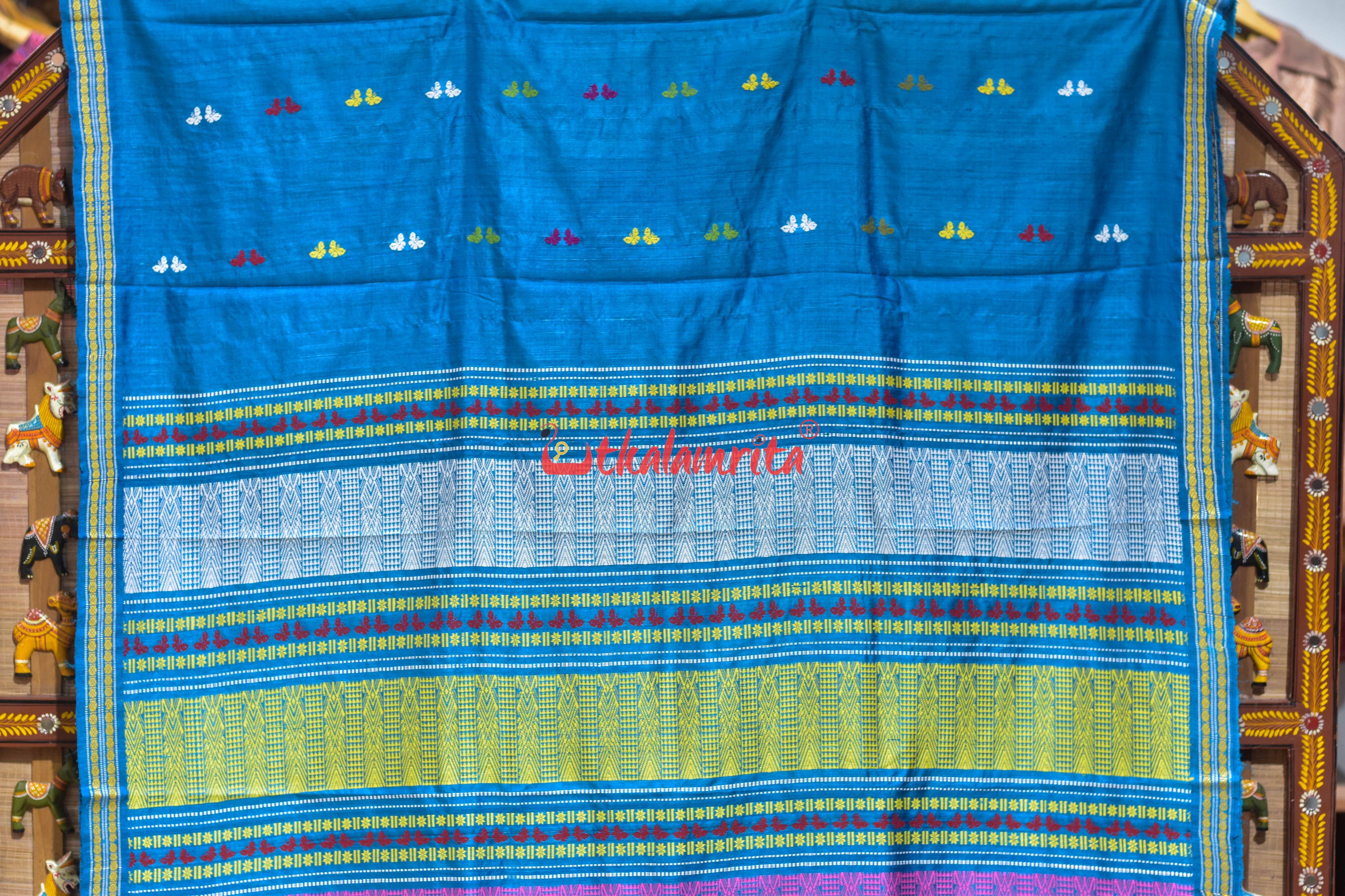 Sky Blue Butterfly Body Gopalpur Tussar Silk Saree