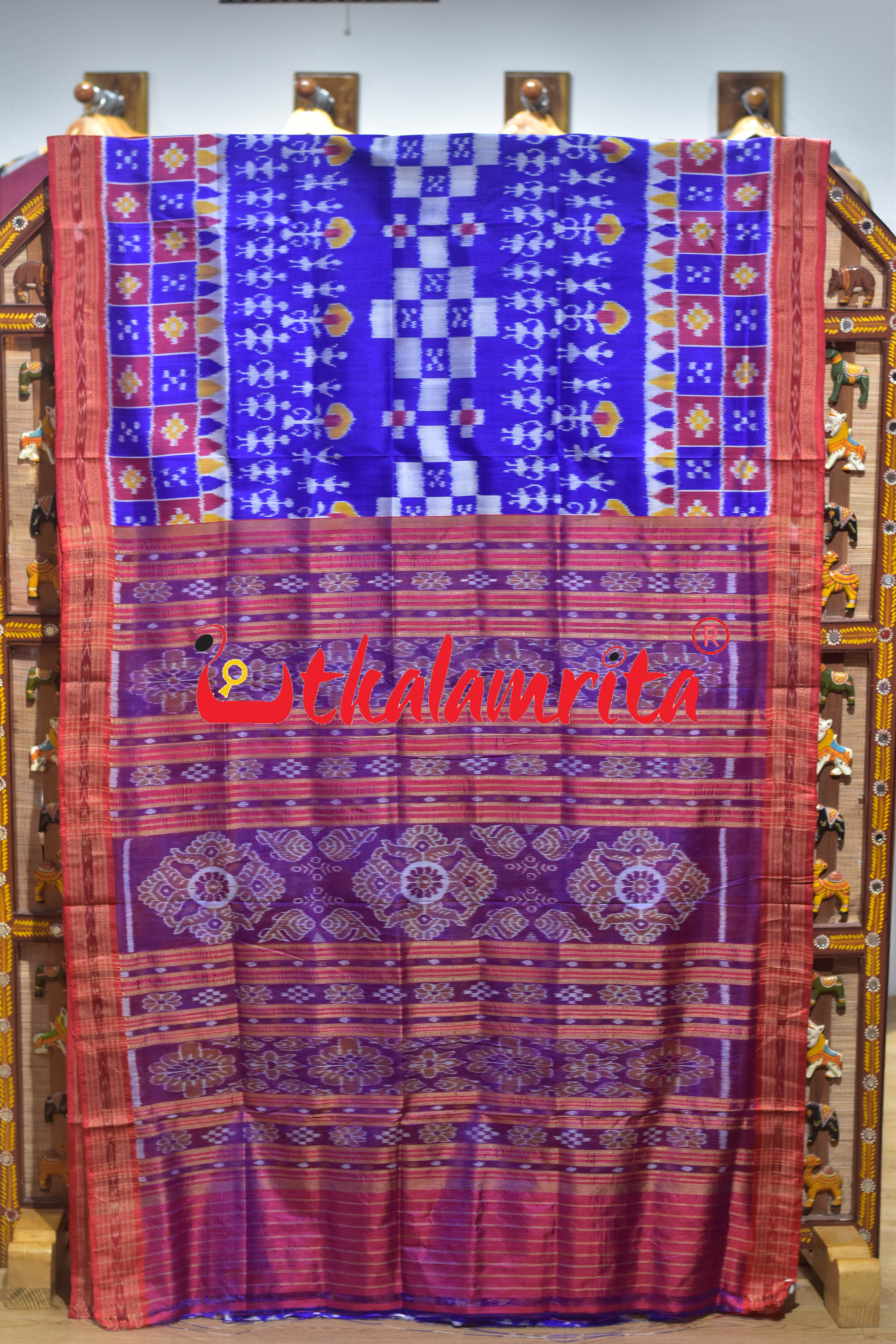 Blue Red Tribal Pasapali Scot Khandua Silk Saree