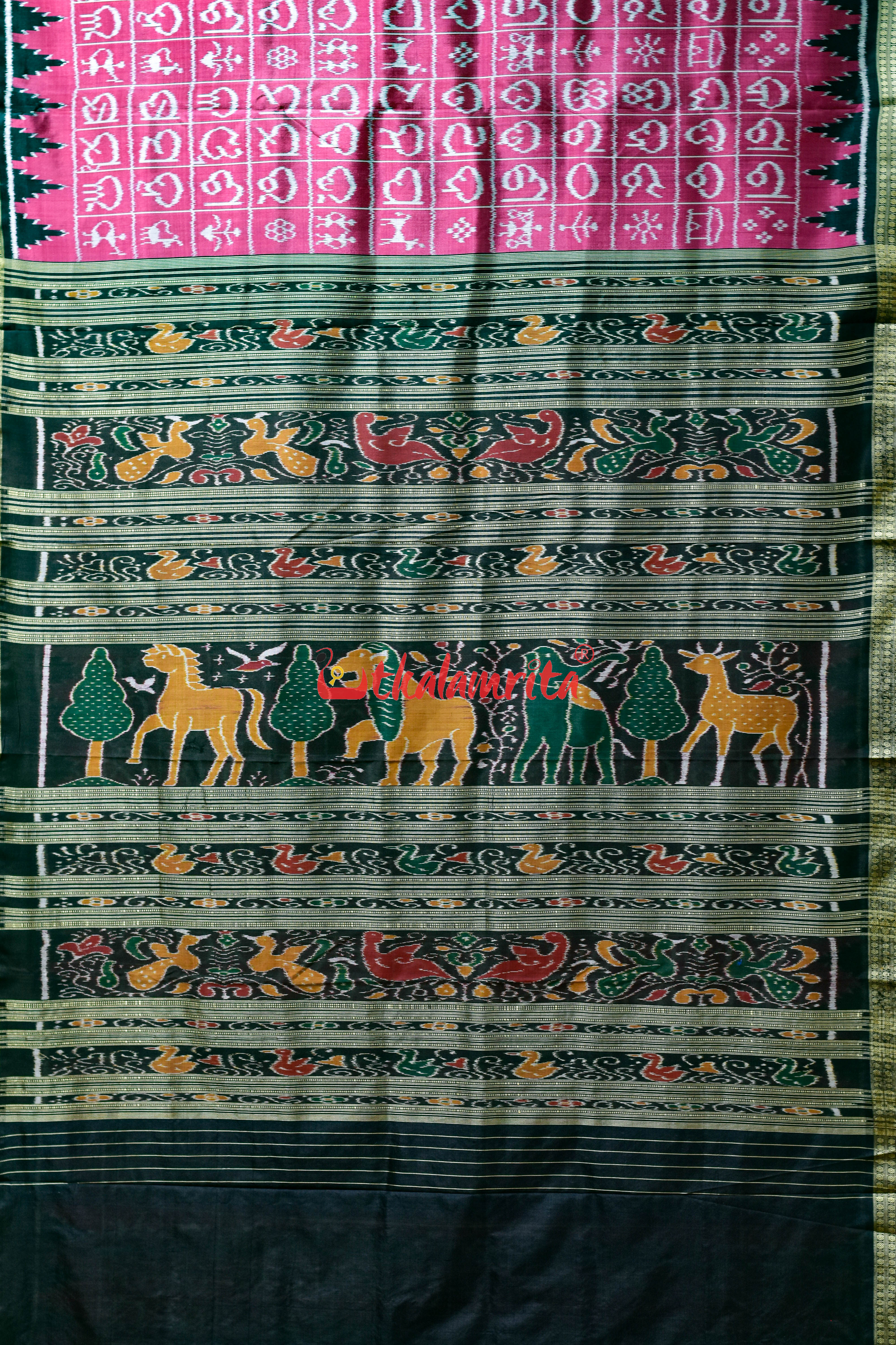 Pink Odia Alphabets Khandua Silk Saree