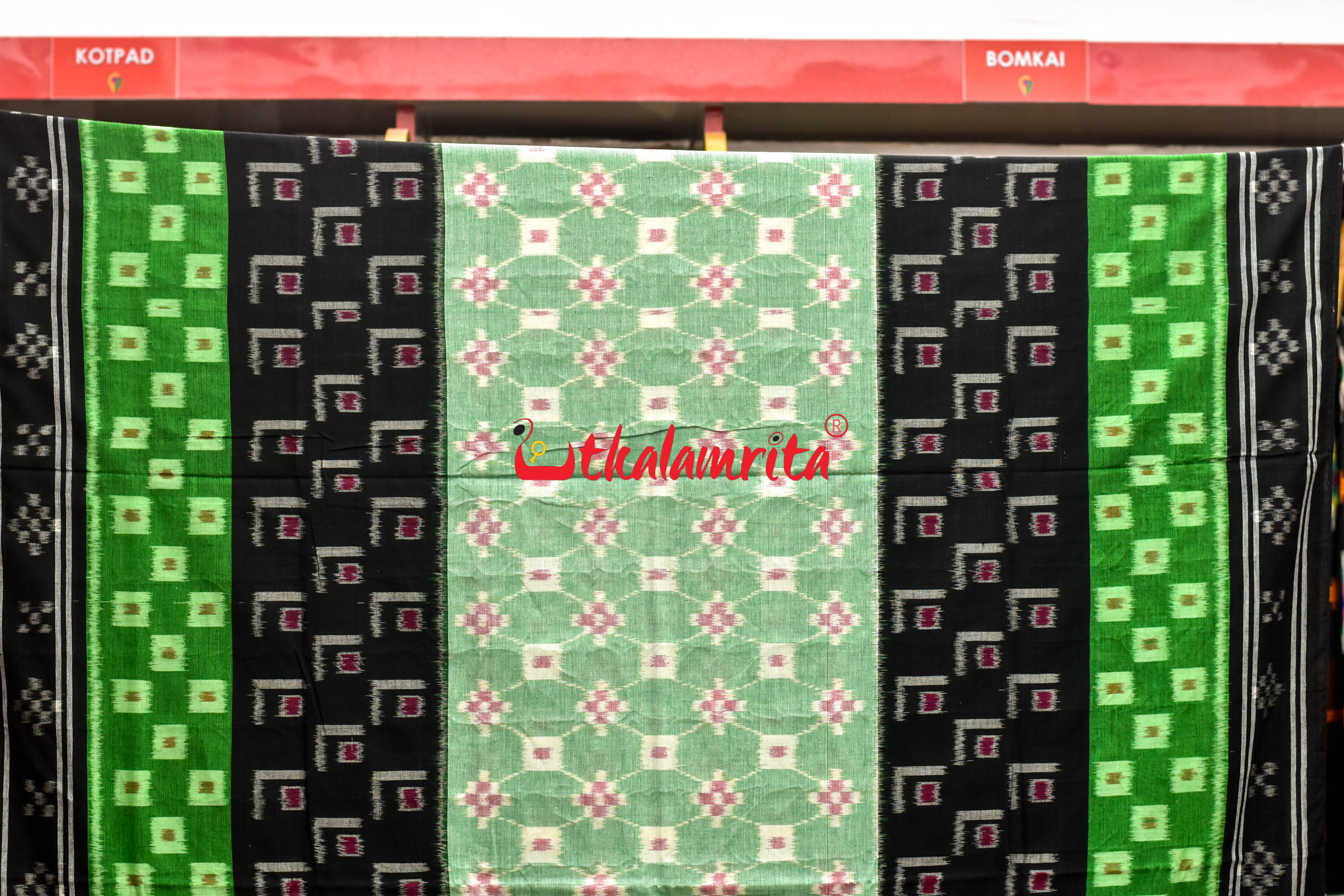 5D Green Middle Chain Khandua Cotton Saree