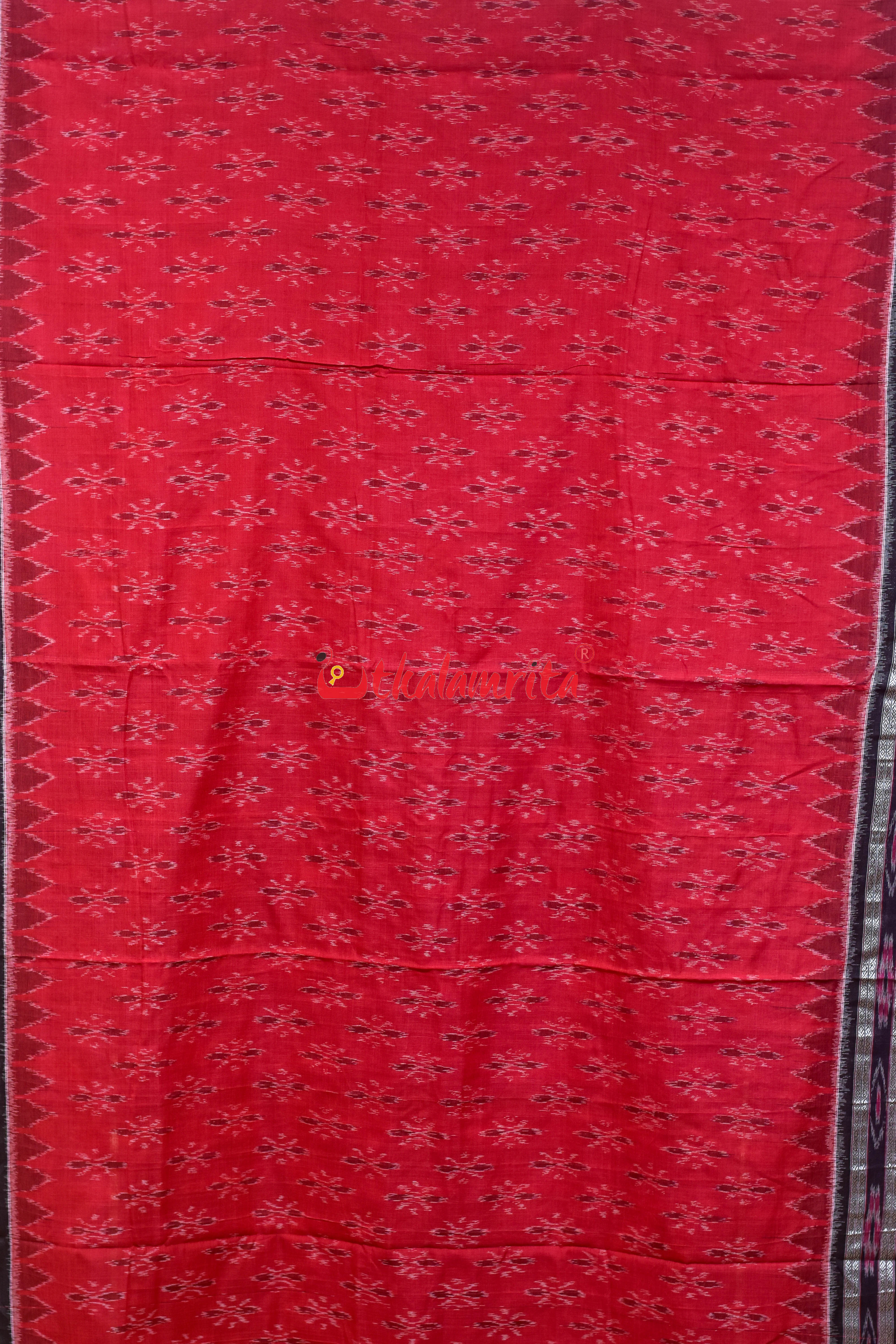 Red Black Damru Khandua Cotton Saree