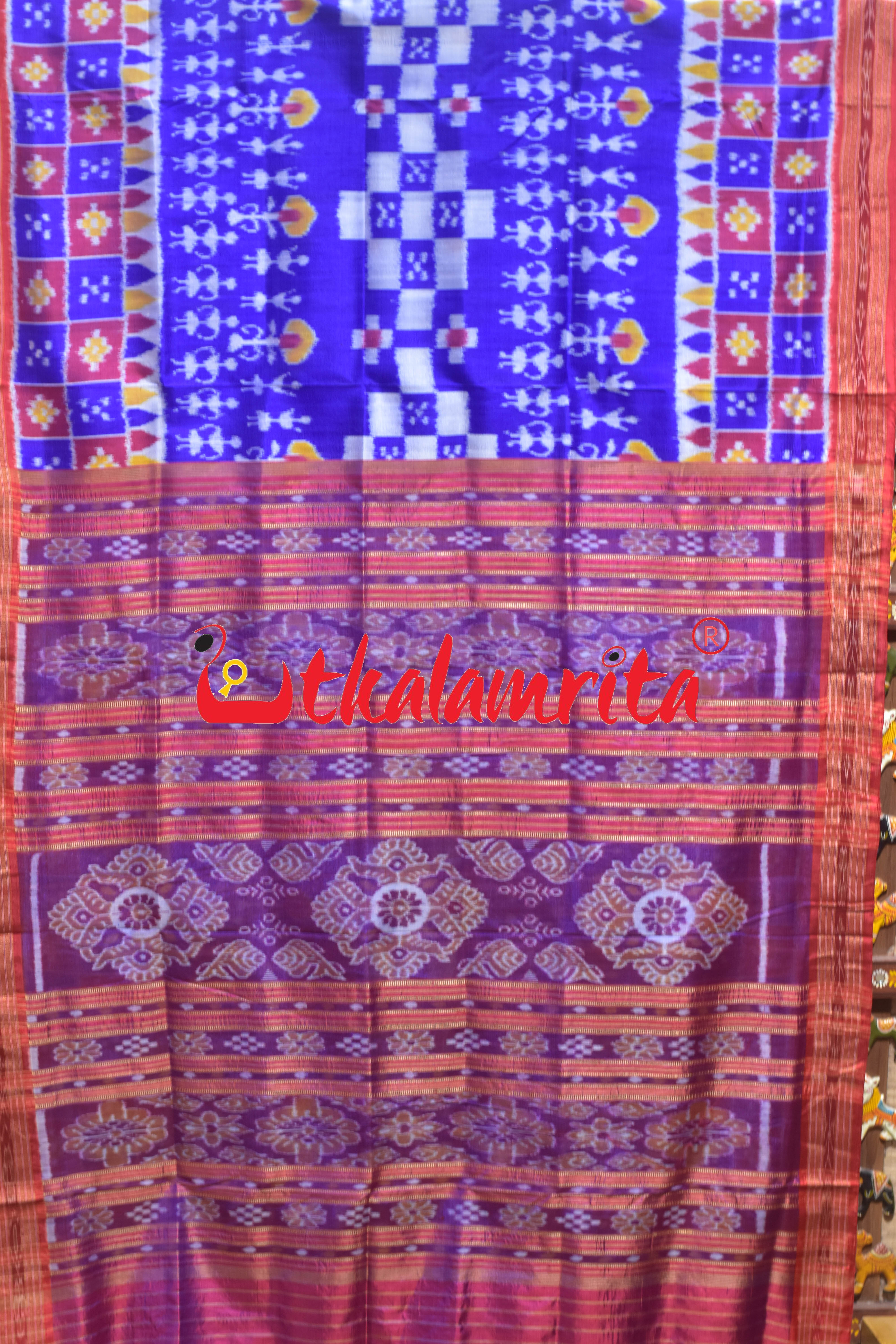 Blue Red Tribal Pasapali Scot Khandua Silk Saree
