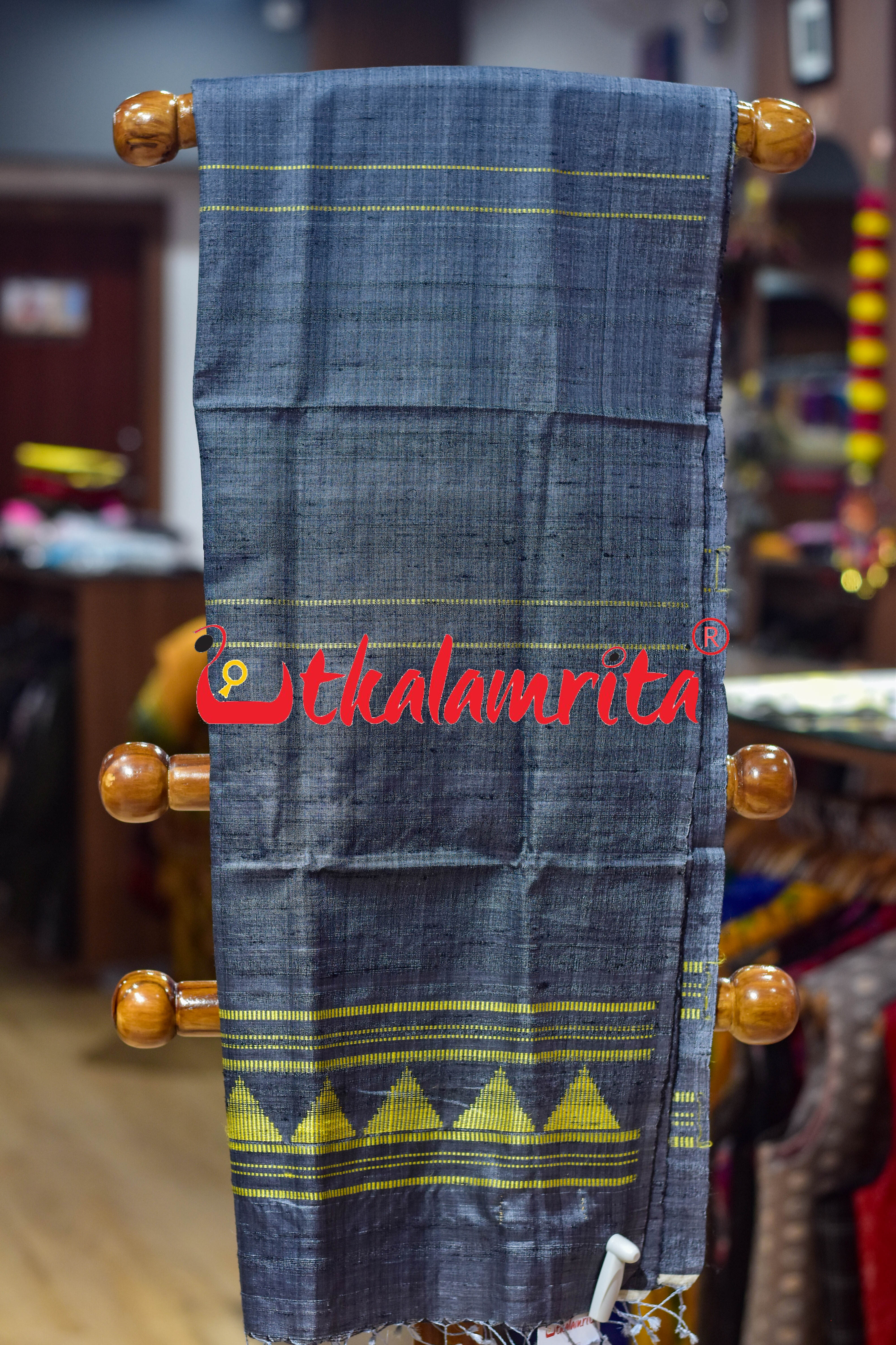 Ash Black Yellow Dongria Tussar Silk (Stole)