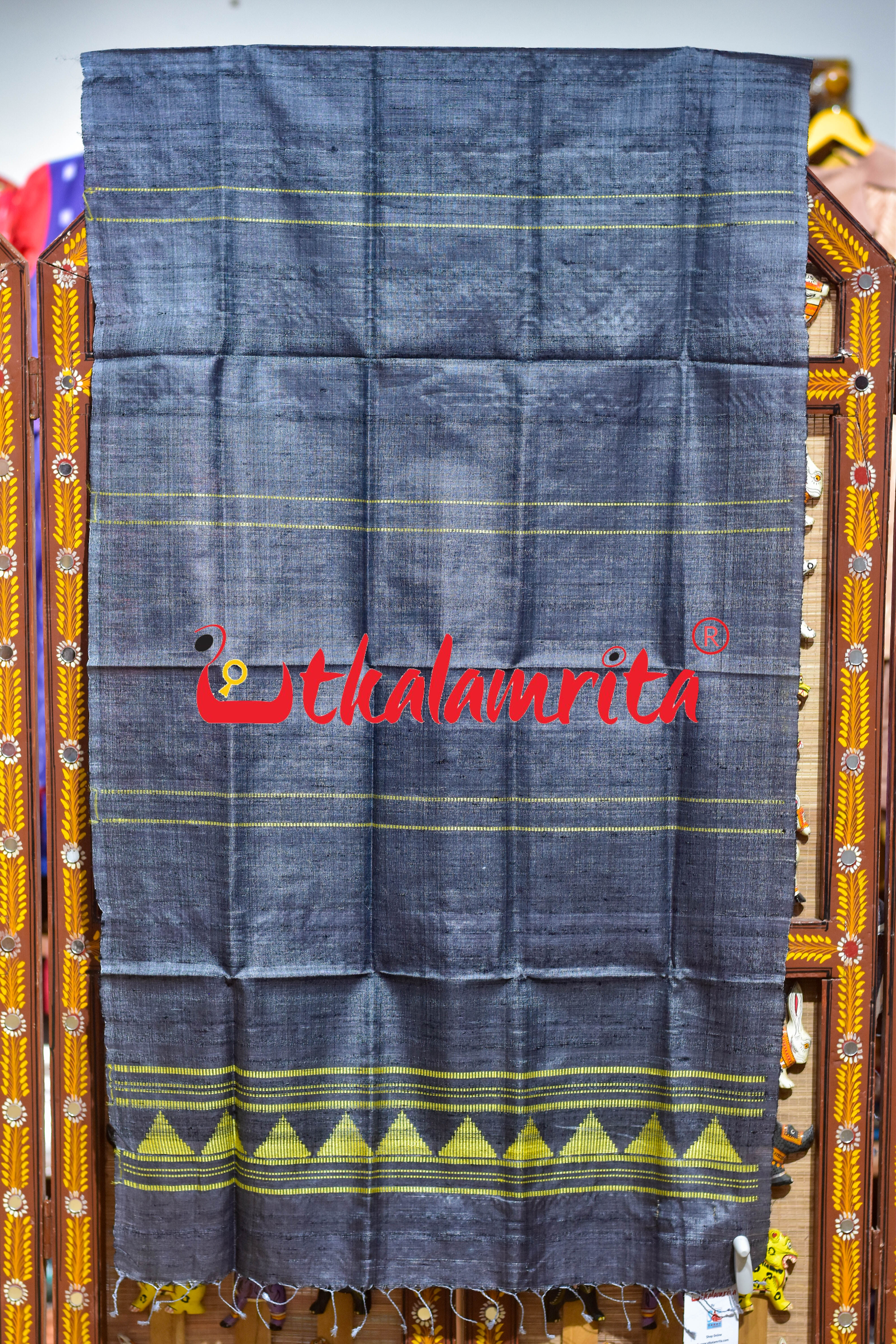 Ash Black Yellow Dongria Tussar Silk (Stole)