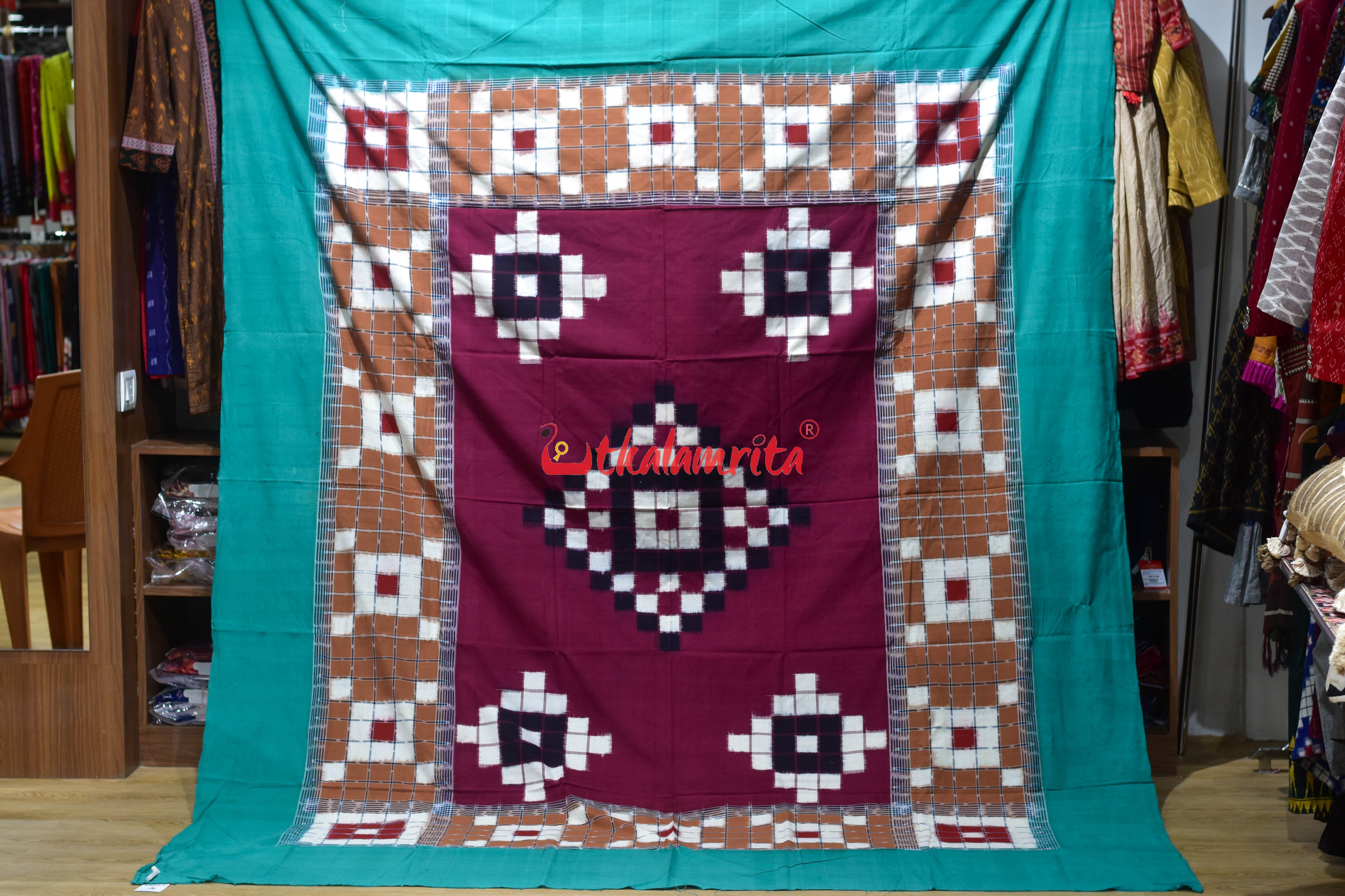 Green Maroon Checks Pasapali (Double Bedsheet)