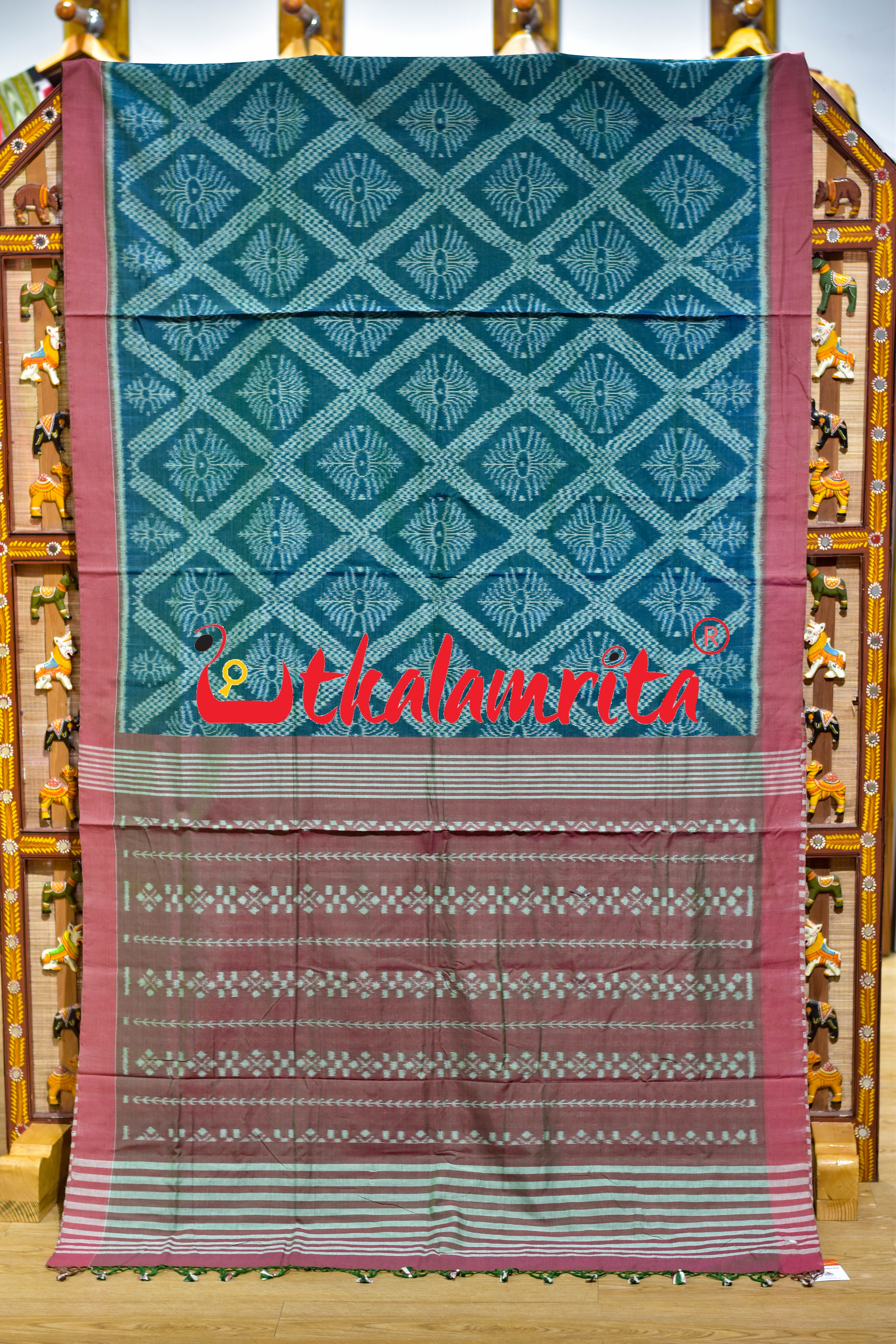 Teal Tarabali Khandua Cotton Saree