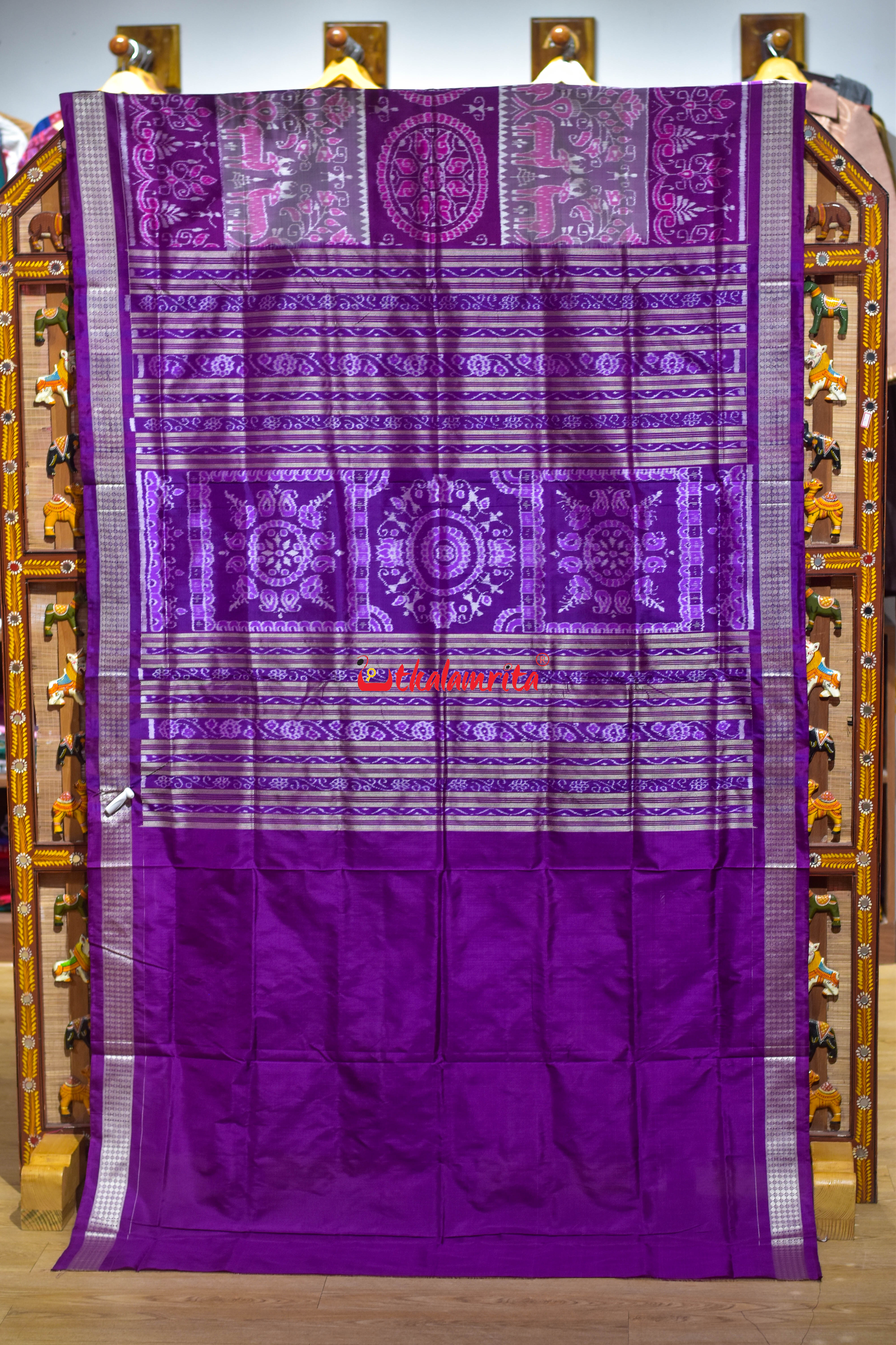 3D Deer Chakra Purple Sambalpuri Silk Saree