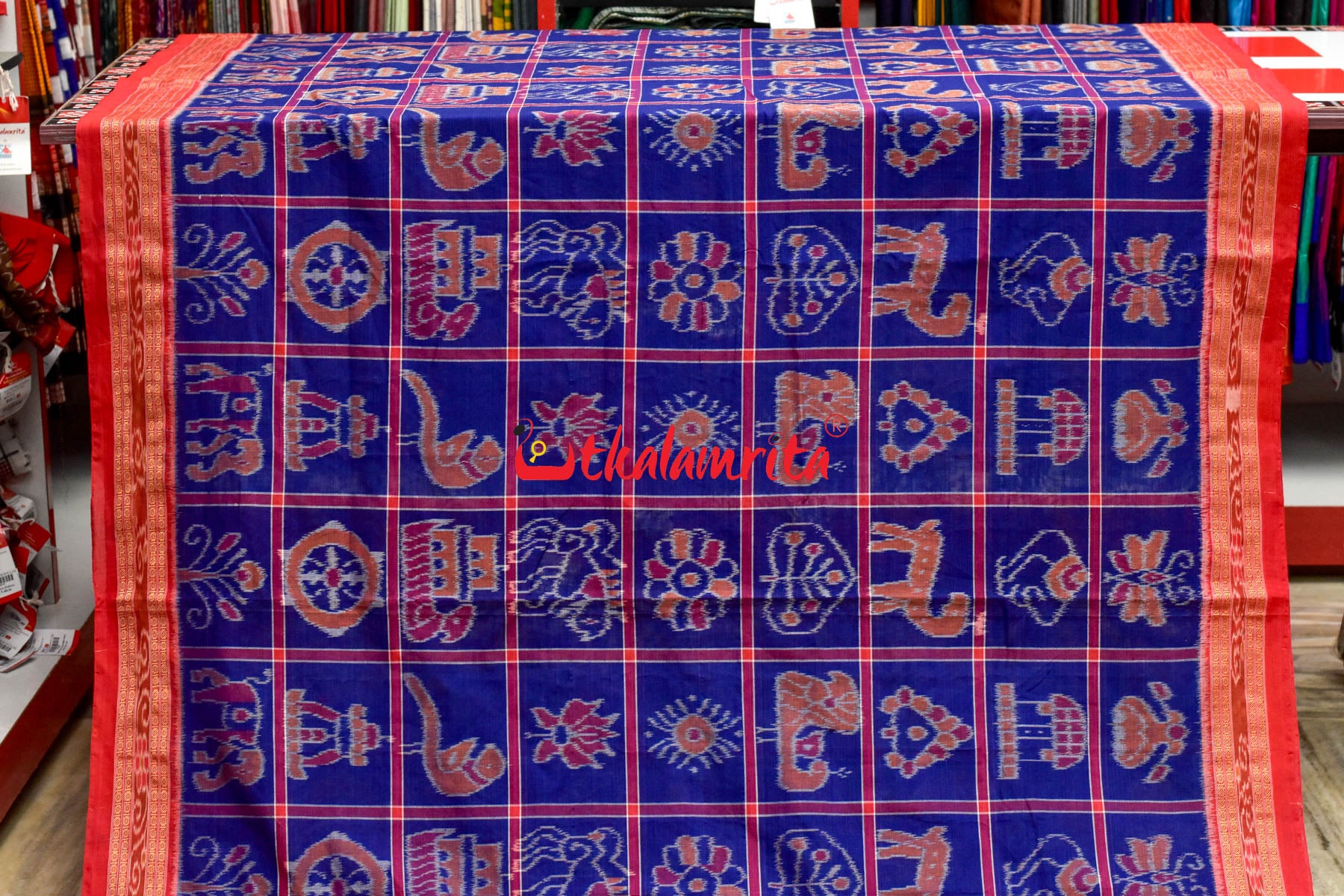 Blueish Red Border Nabakothi Cotton Saree