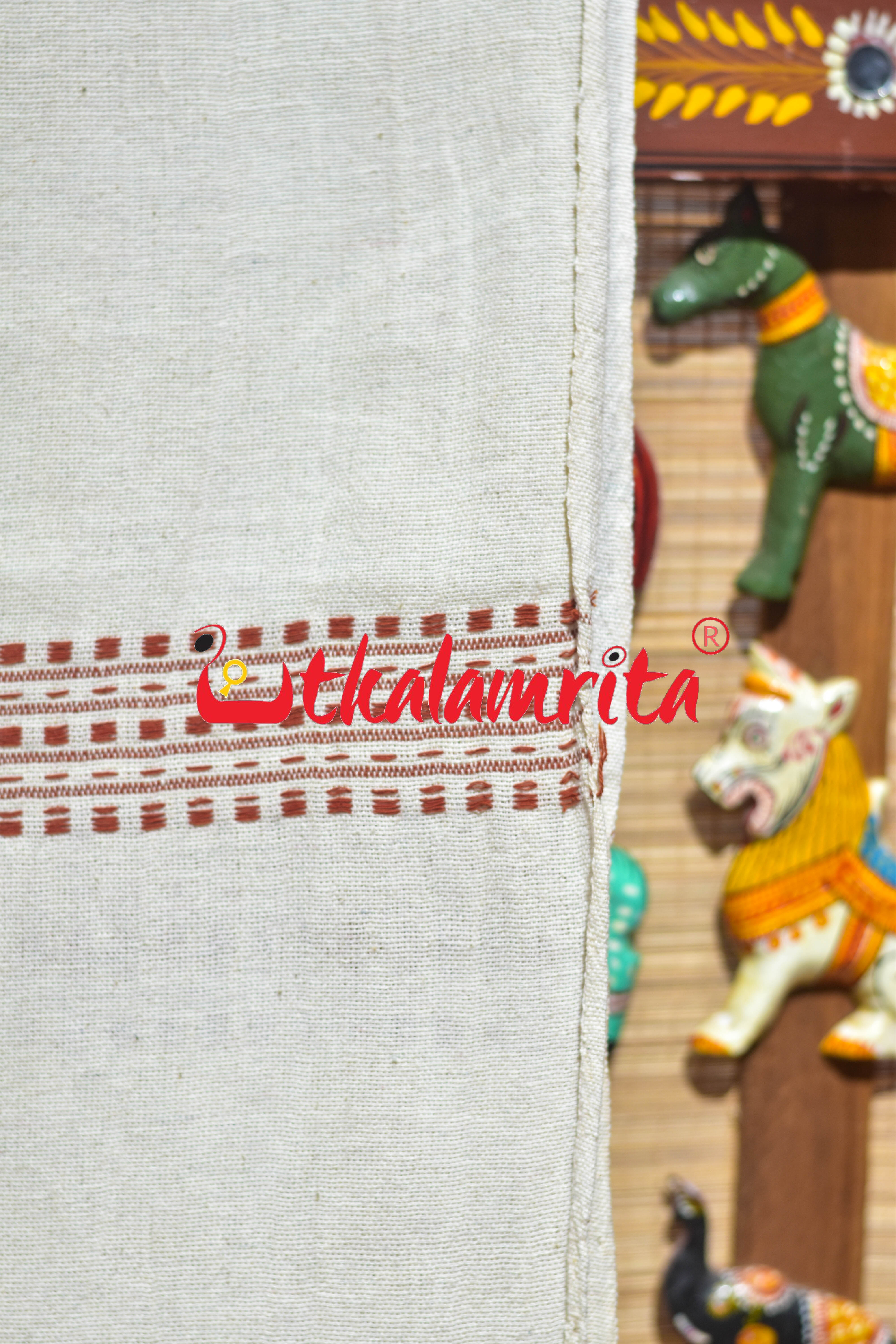 Off White Rust Adibasi Kotpad Cotton Saree