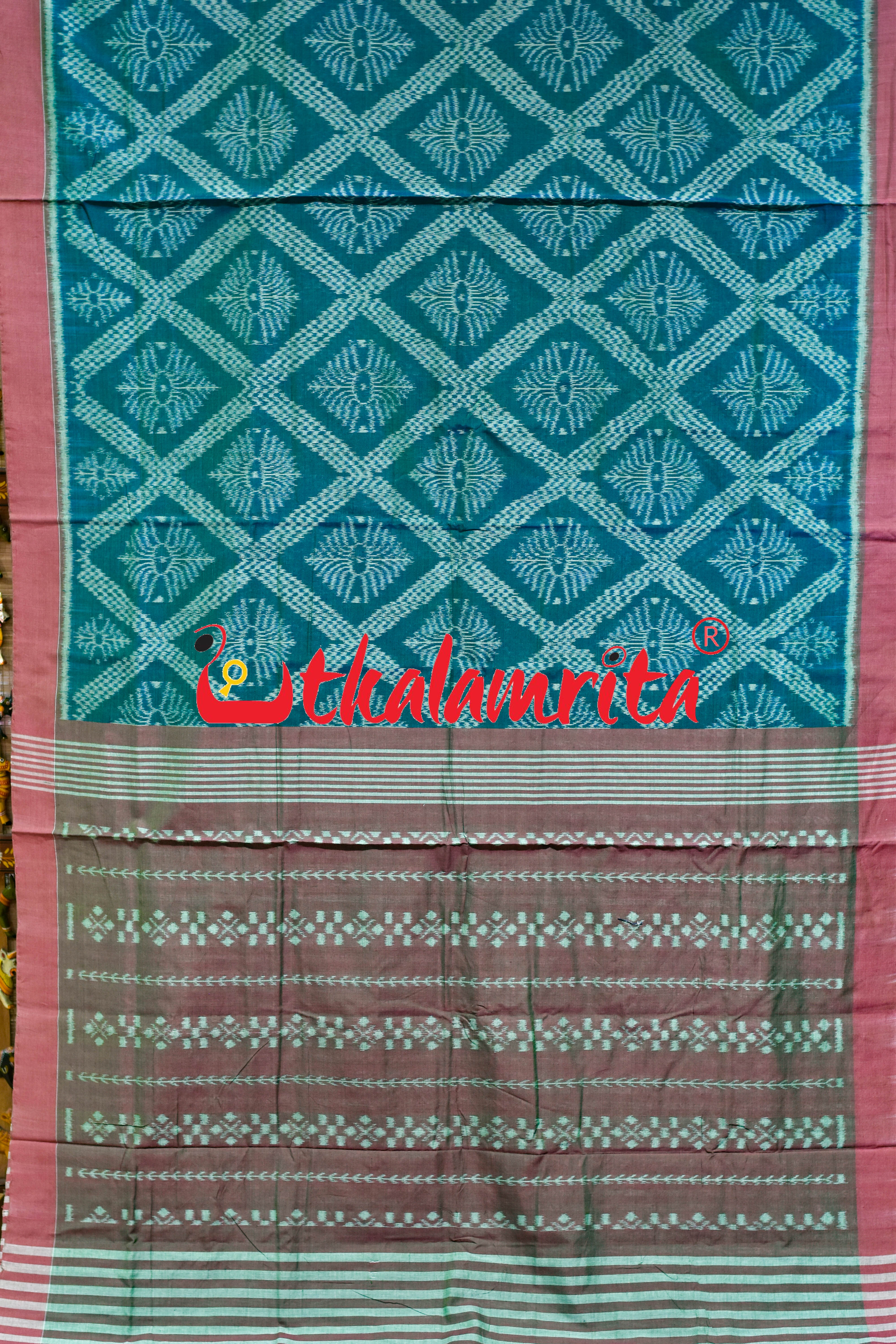 Teal Tarabali Khandua Cotton Saree