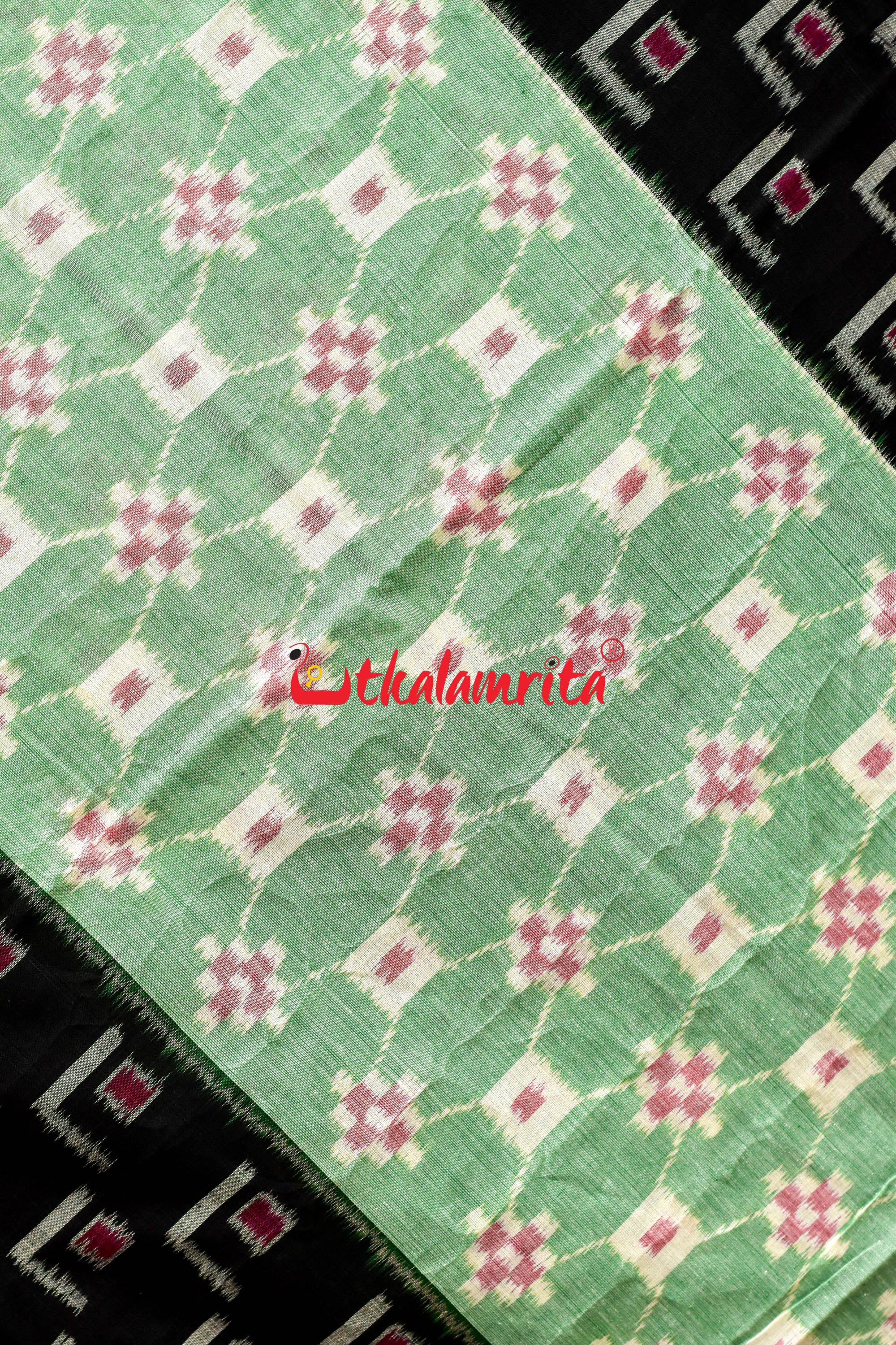 5D Green Middle Chain Khandua Cotton Saree
