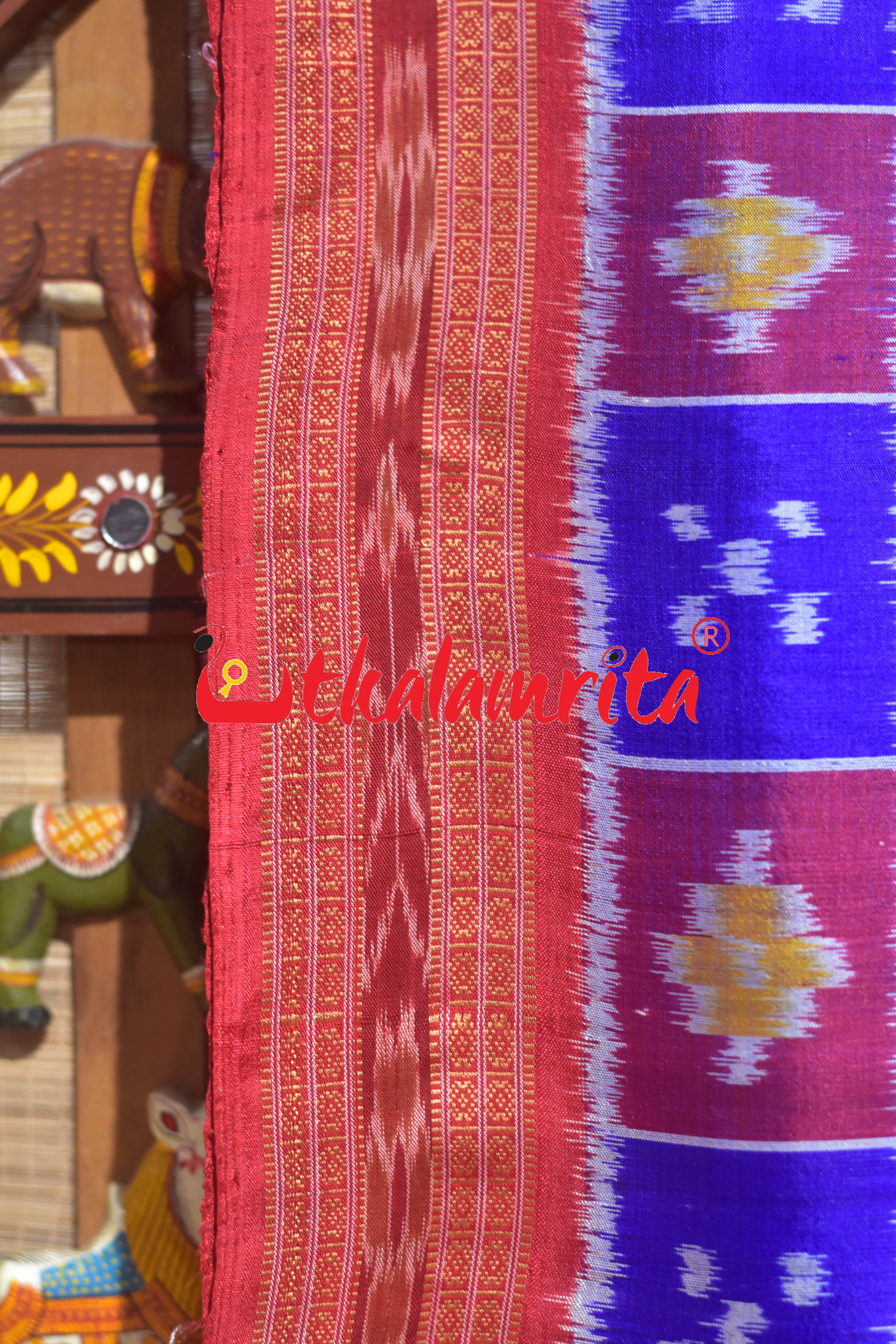 Blue Red Tribal Pasapali Scot Khandua Silk Saree