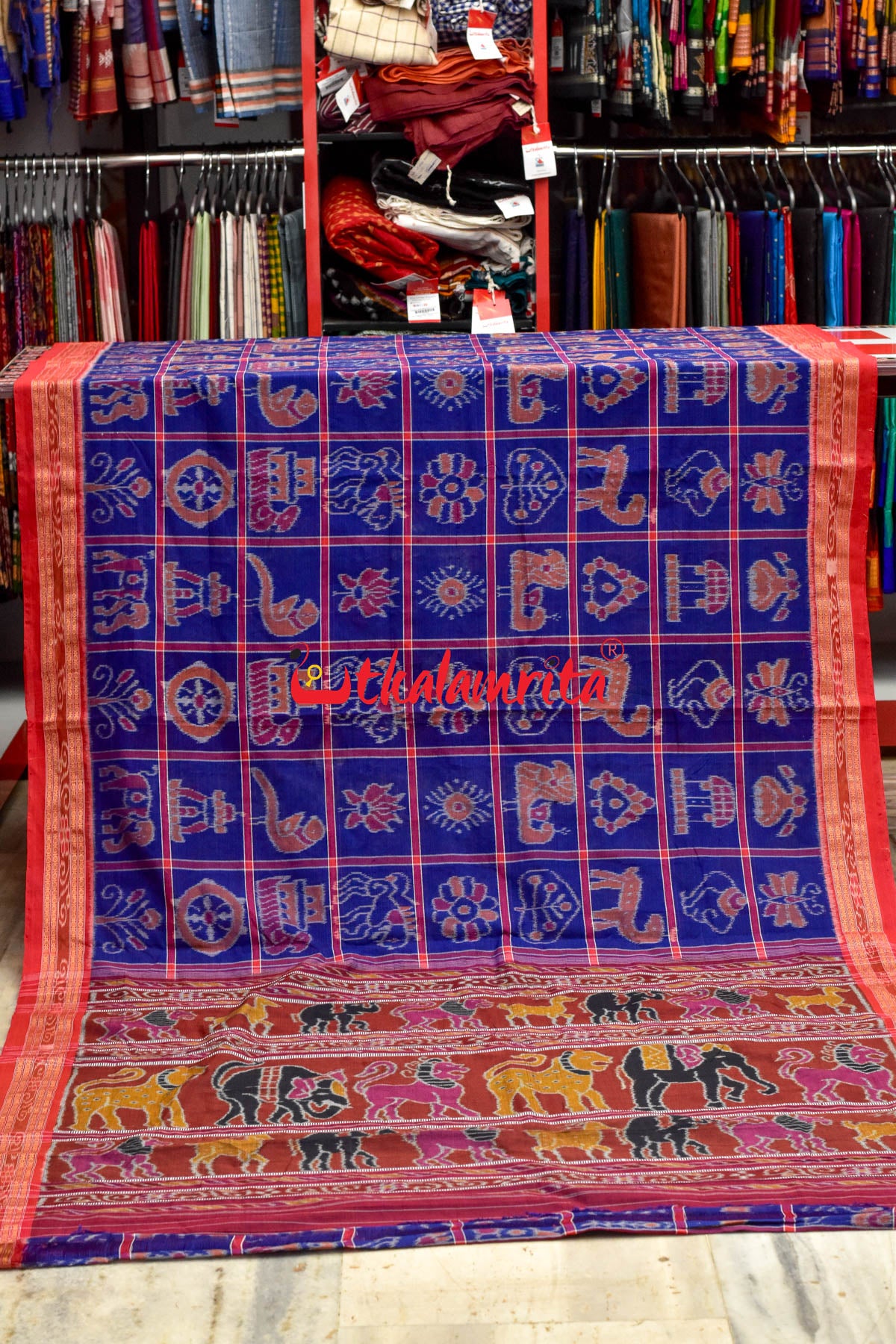 Blueish Red Border Nabakothi Cotton Saree