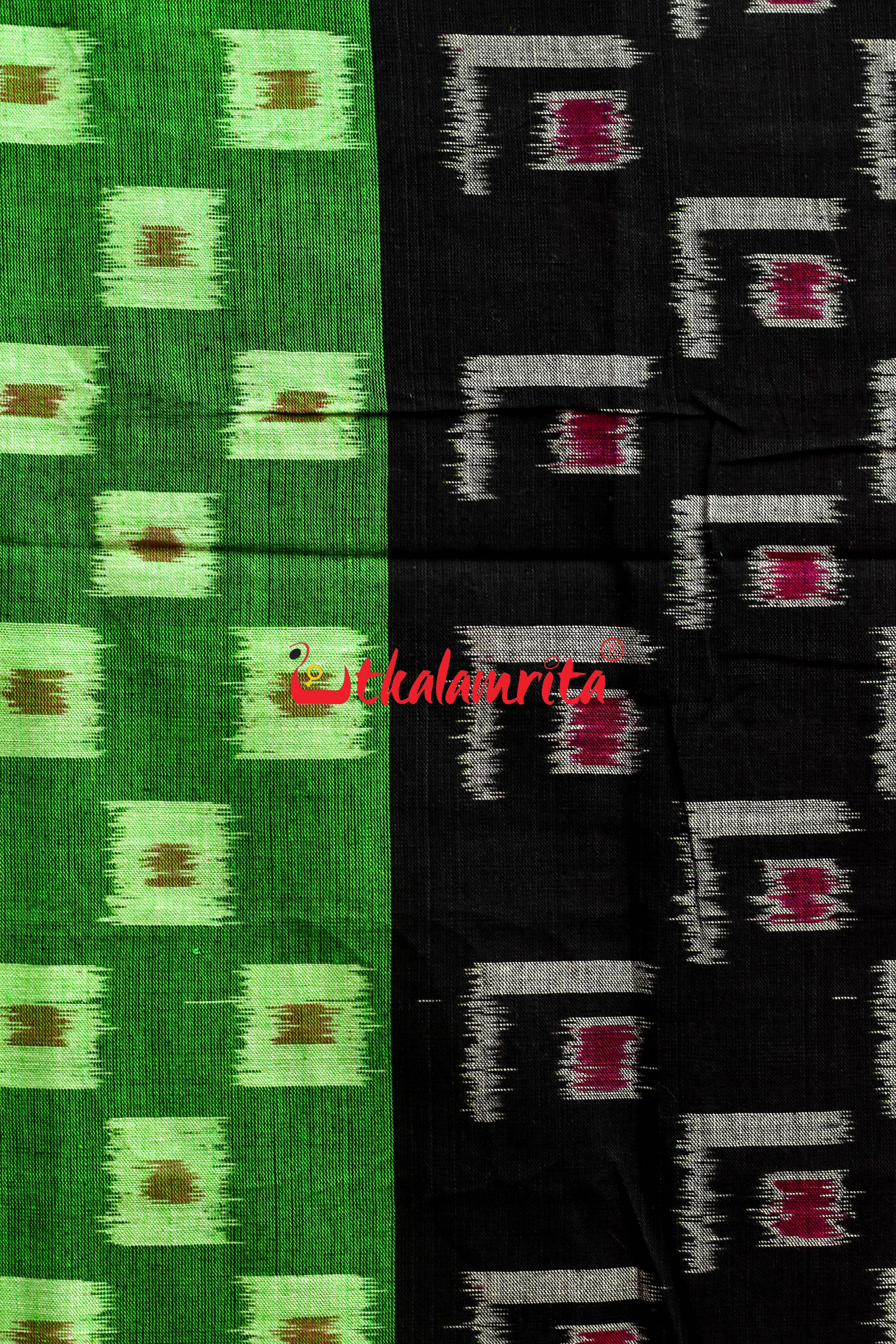 5D Green Middle Chain Khandua Cotton Saree