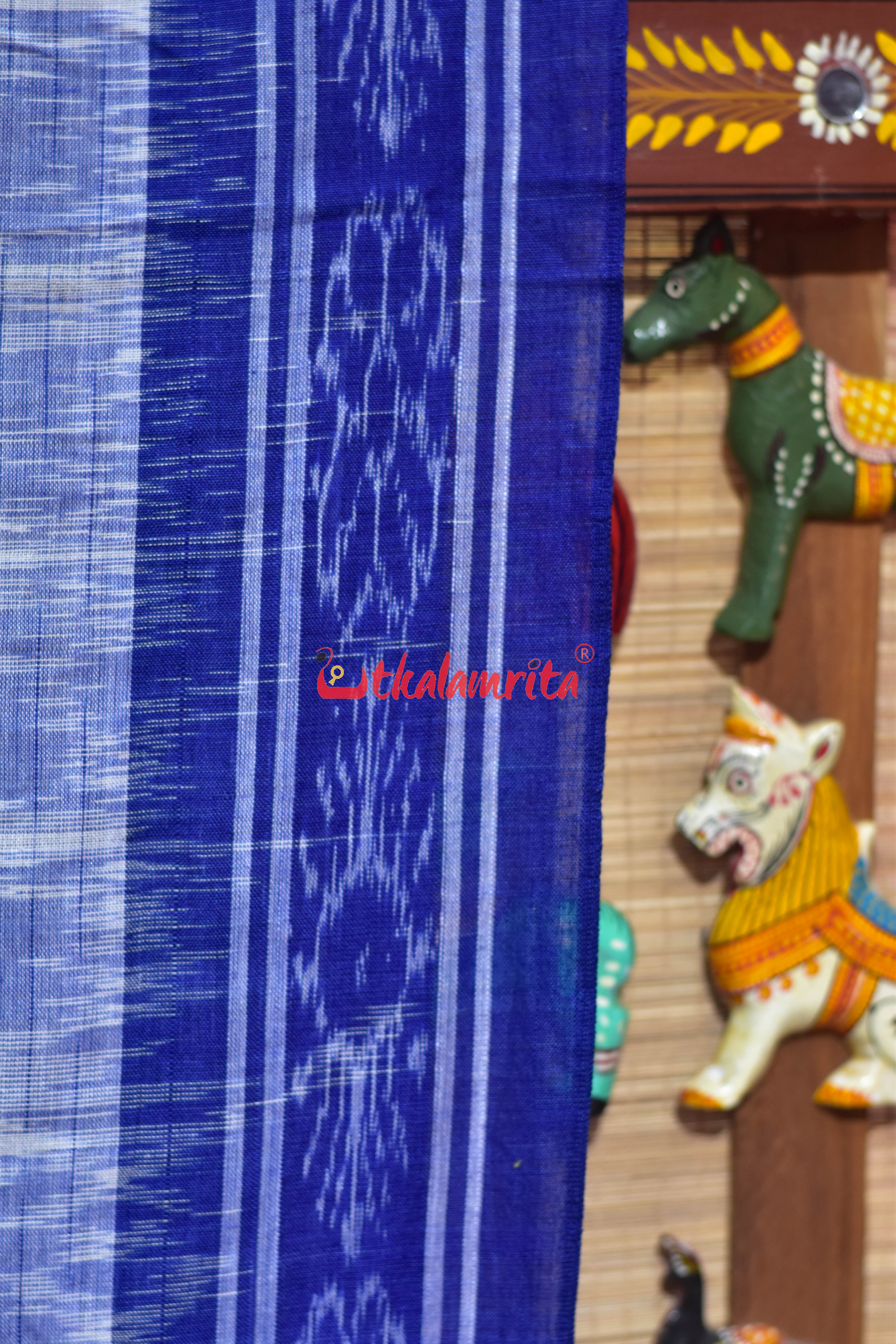 White Blue Jharana Durga Face Pattachitra Cotton Saree