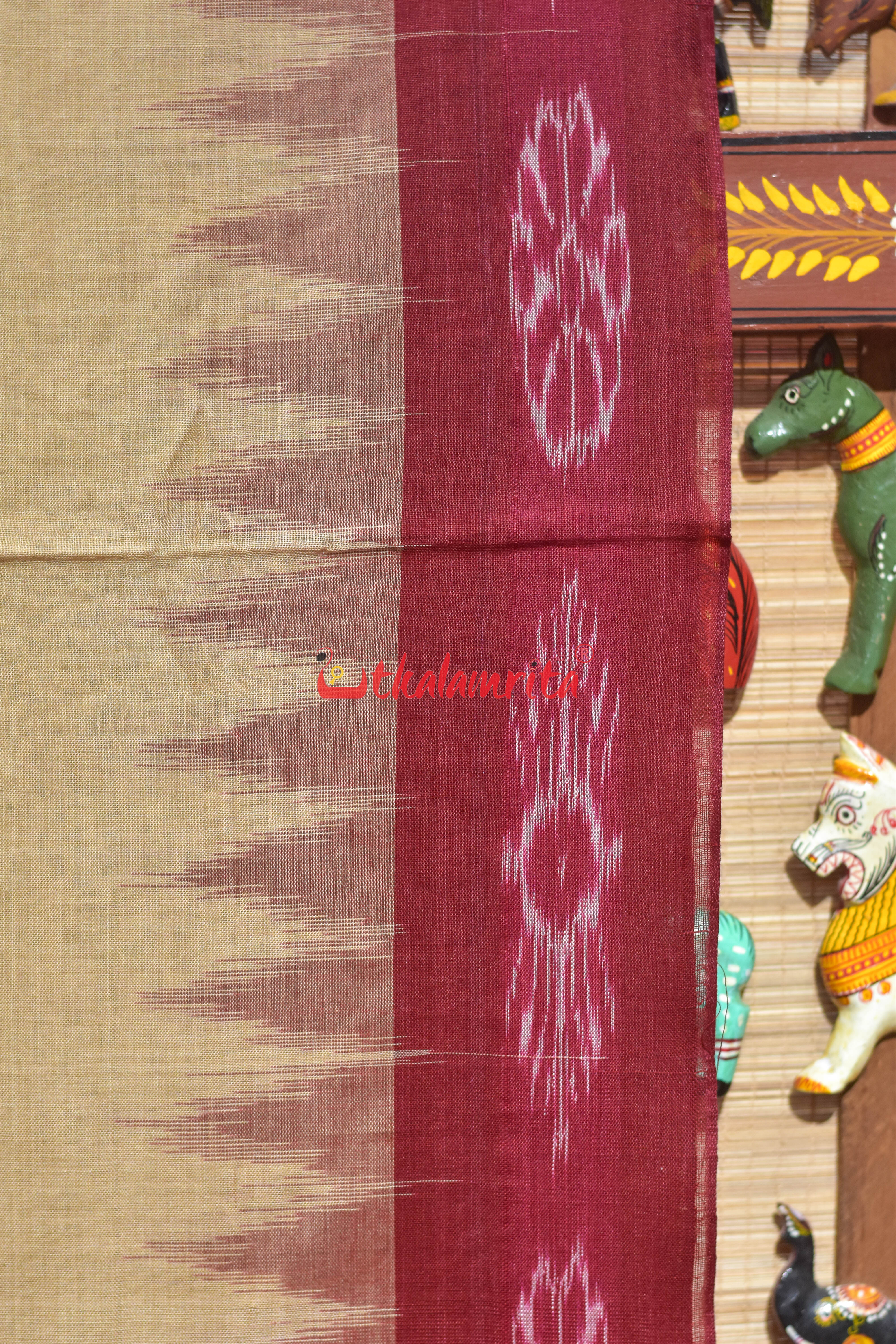 Tussarite with Maroon Big Flower Border Khandua Cotton Saree