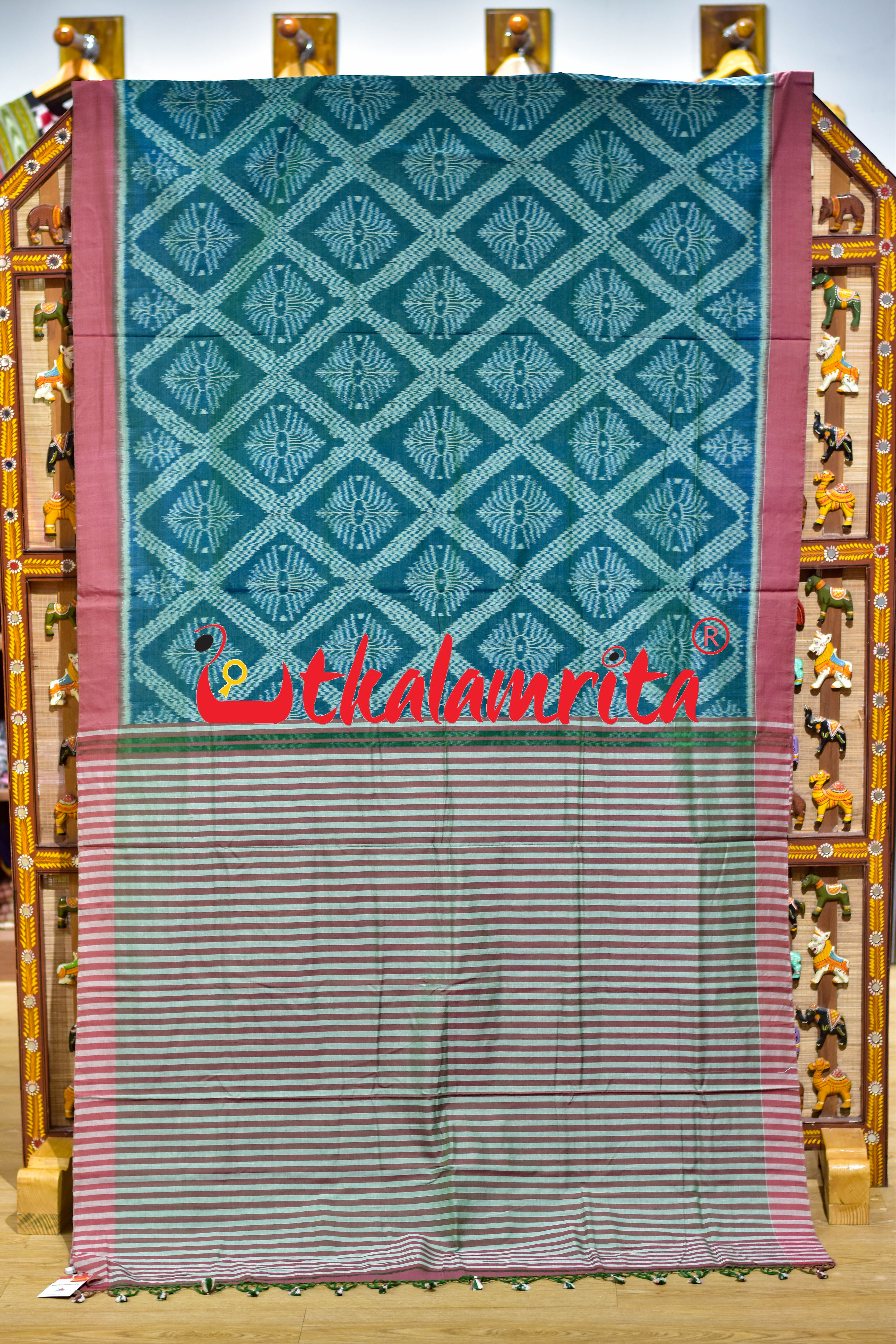 Teal Tarabali Khandua Cotton Saree