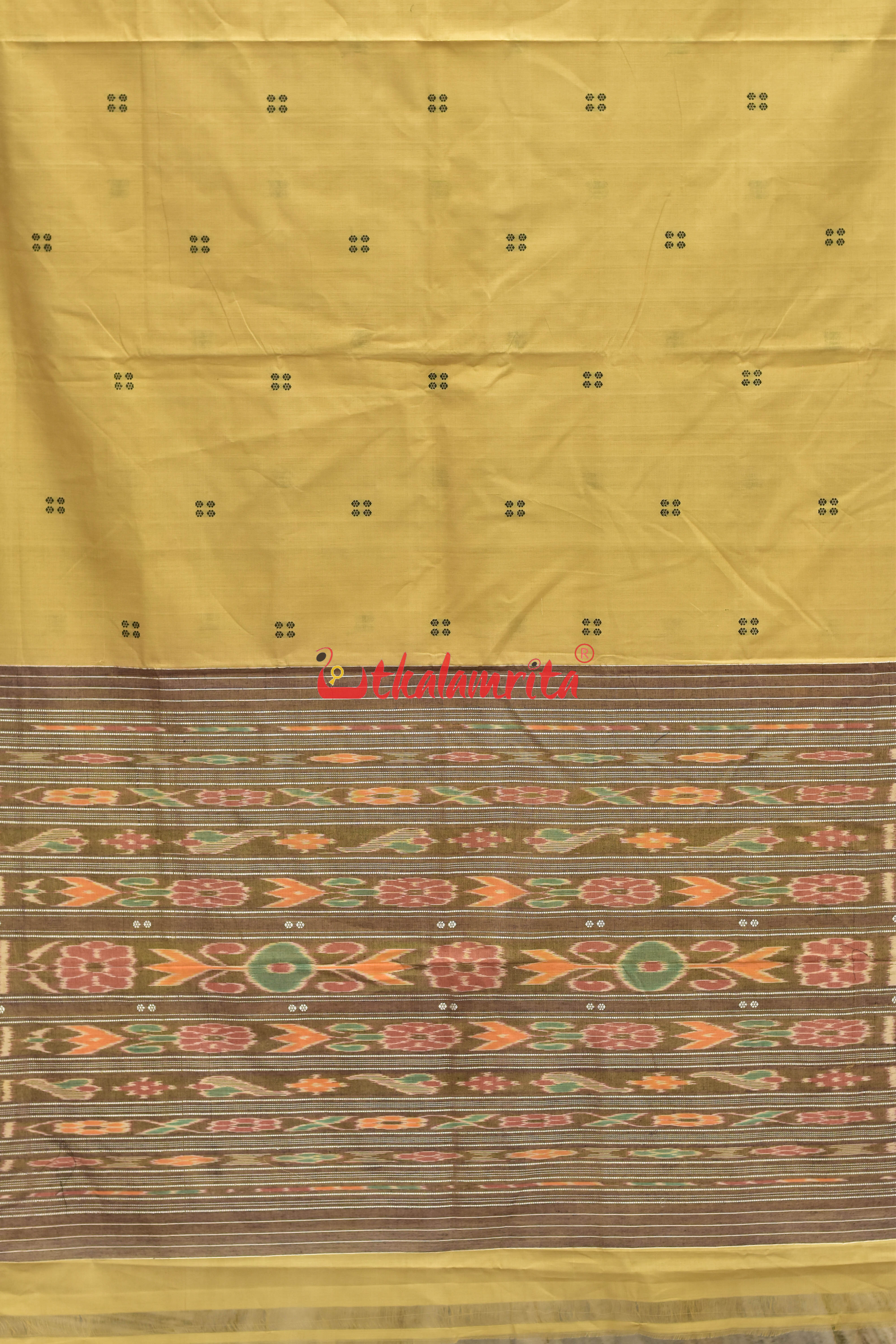 Beige Black Pittala Single Cotton Saree
