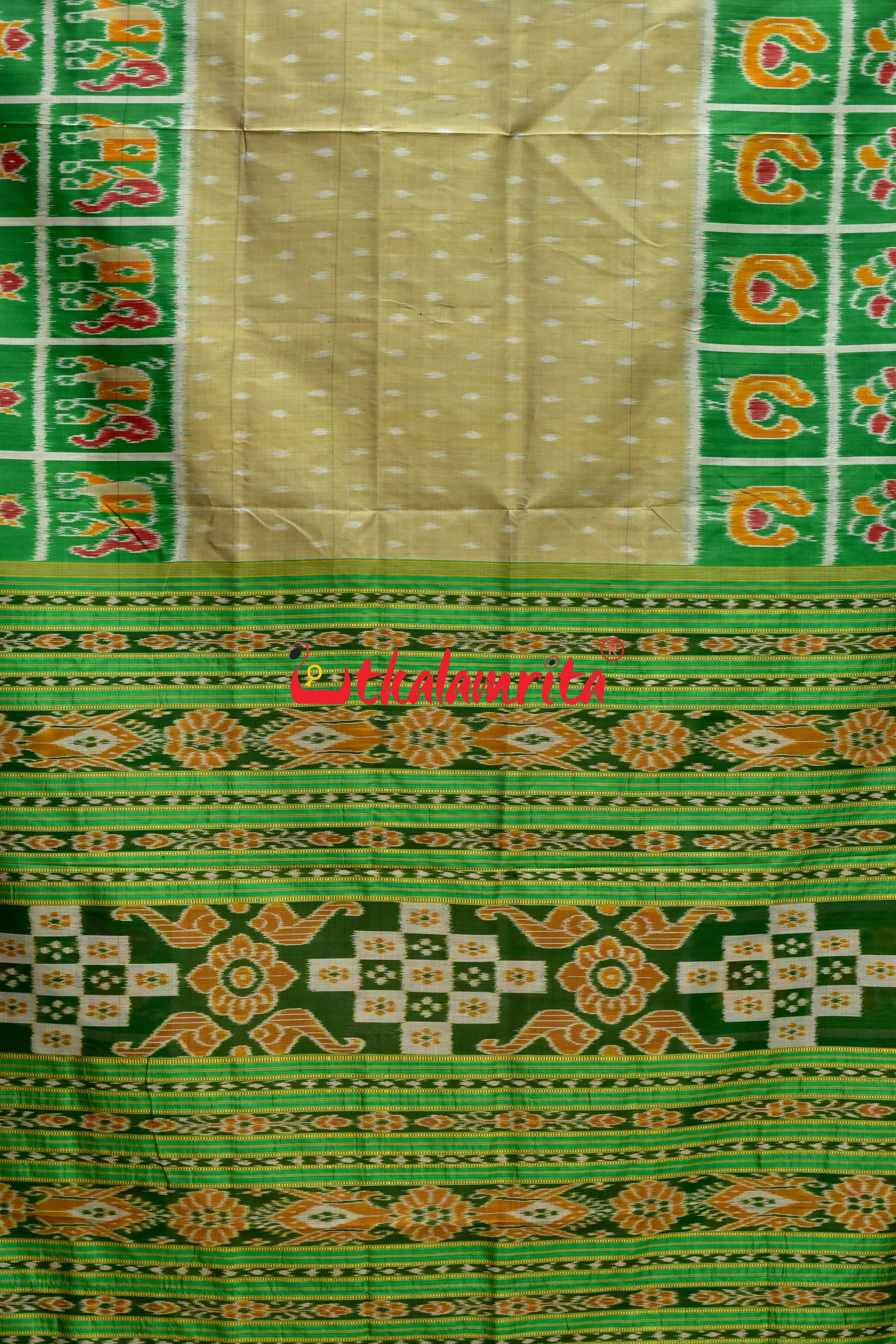 Green Border Body Dots Khandua Silk Saree