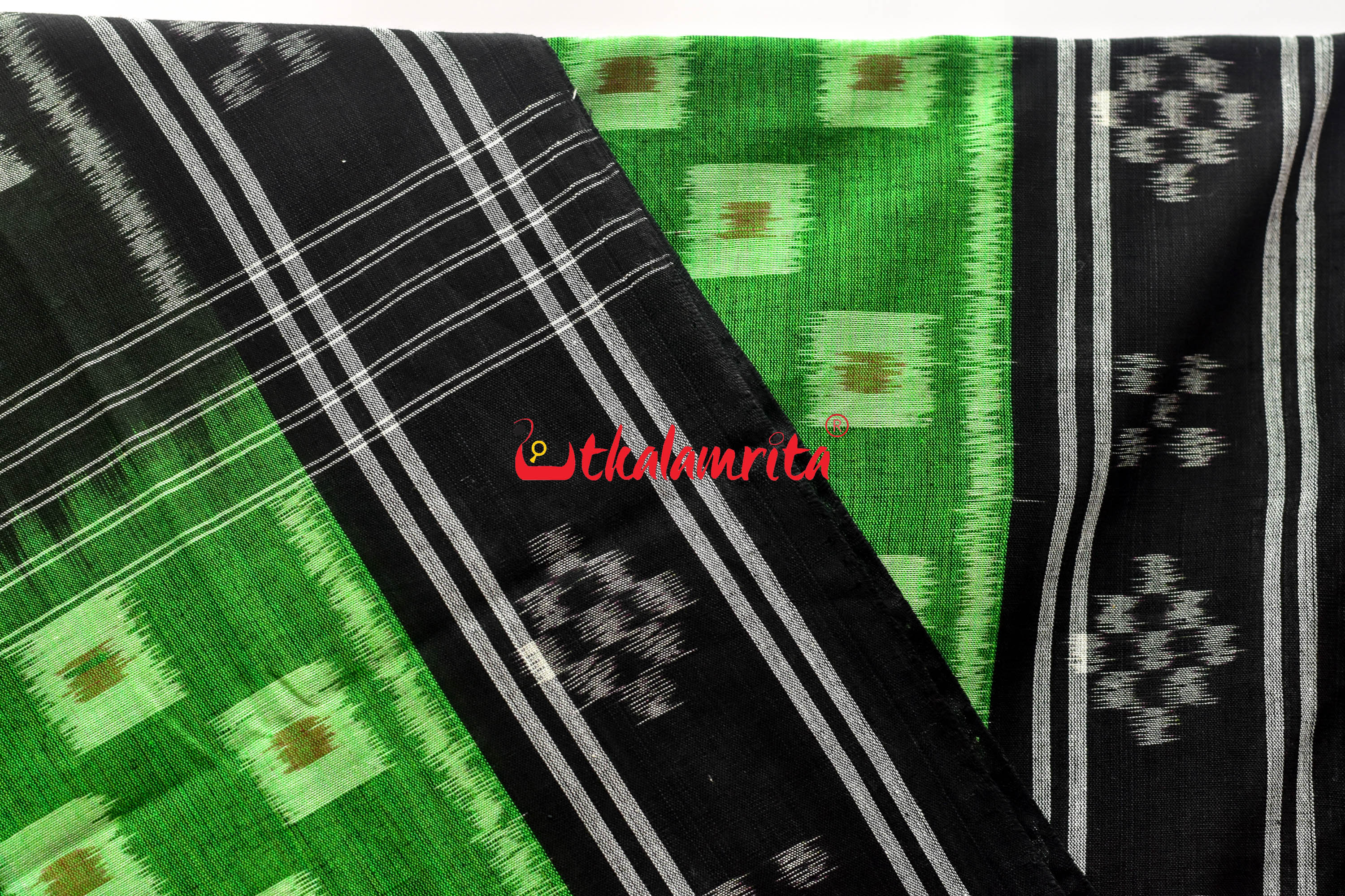 5D Green Middle Chain Khandua Cotton Saree