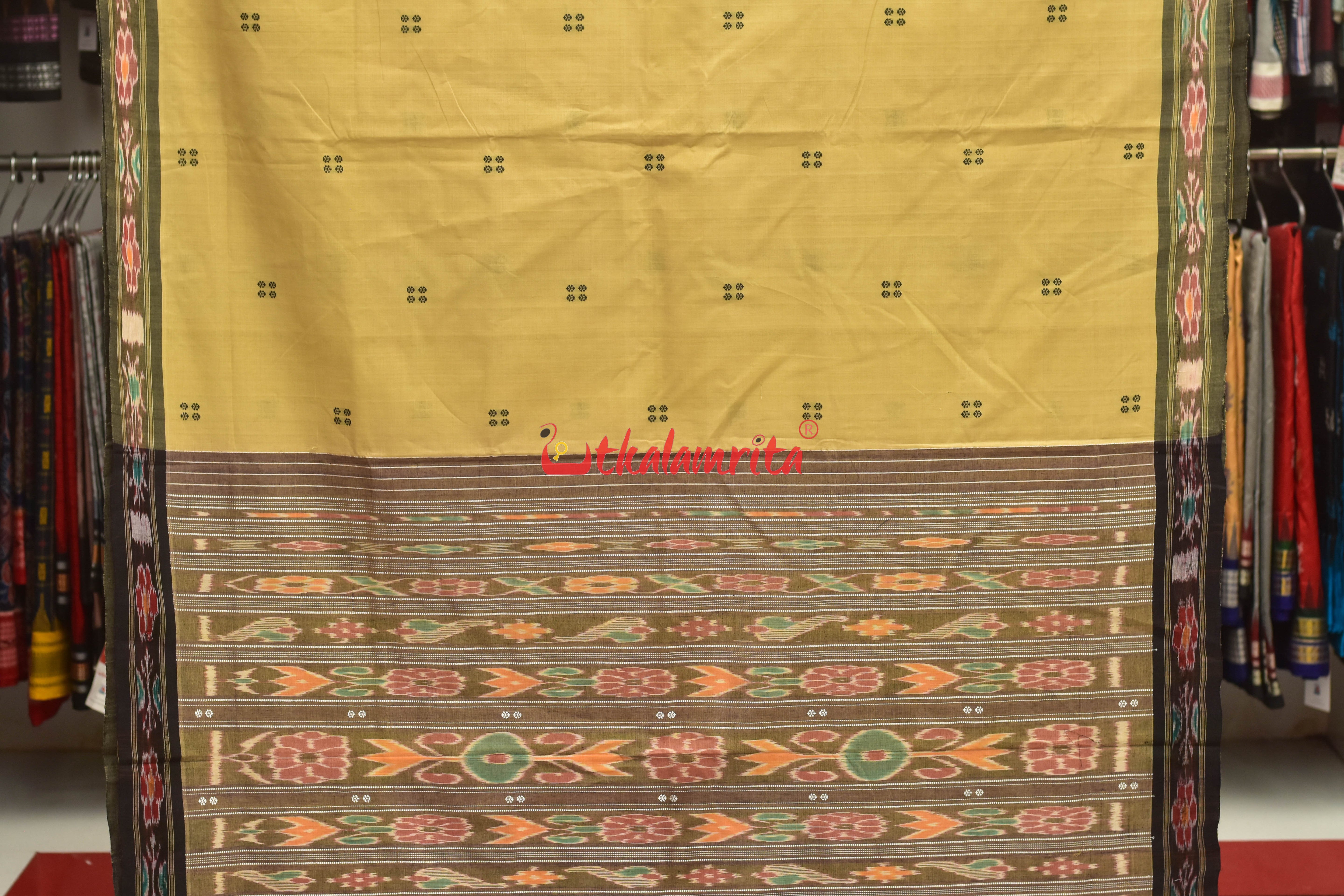 Beige Black Pittala Single Cotton Saree