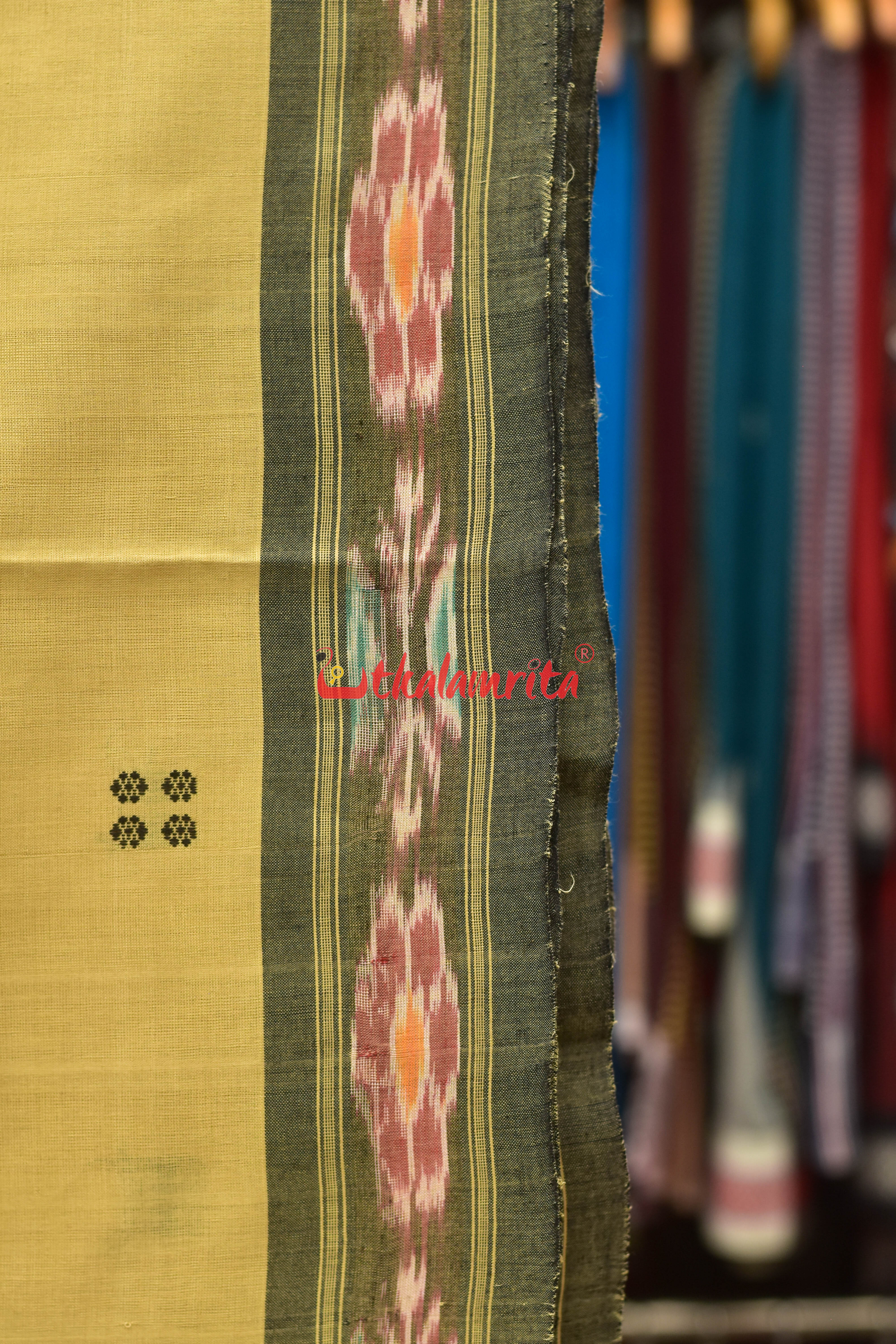 Beige Black Pittala Single Cotton Saree