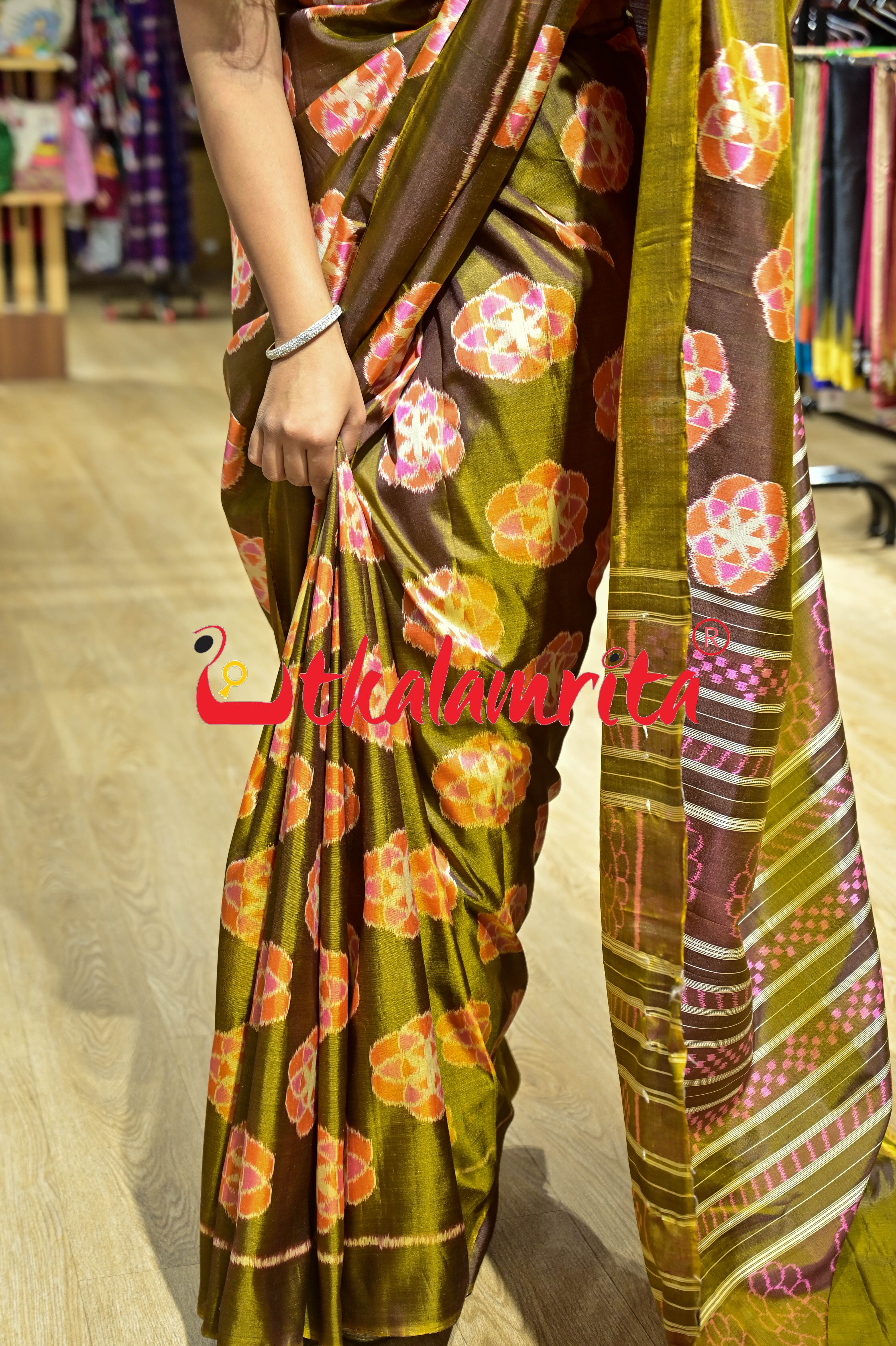 Bronze Orange Phula Jhoti Khandua Silk Saree
