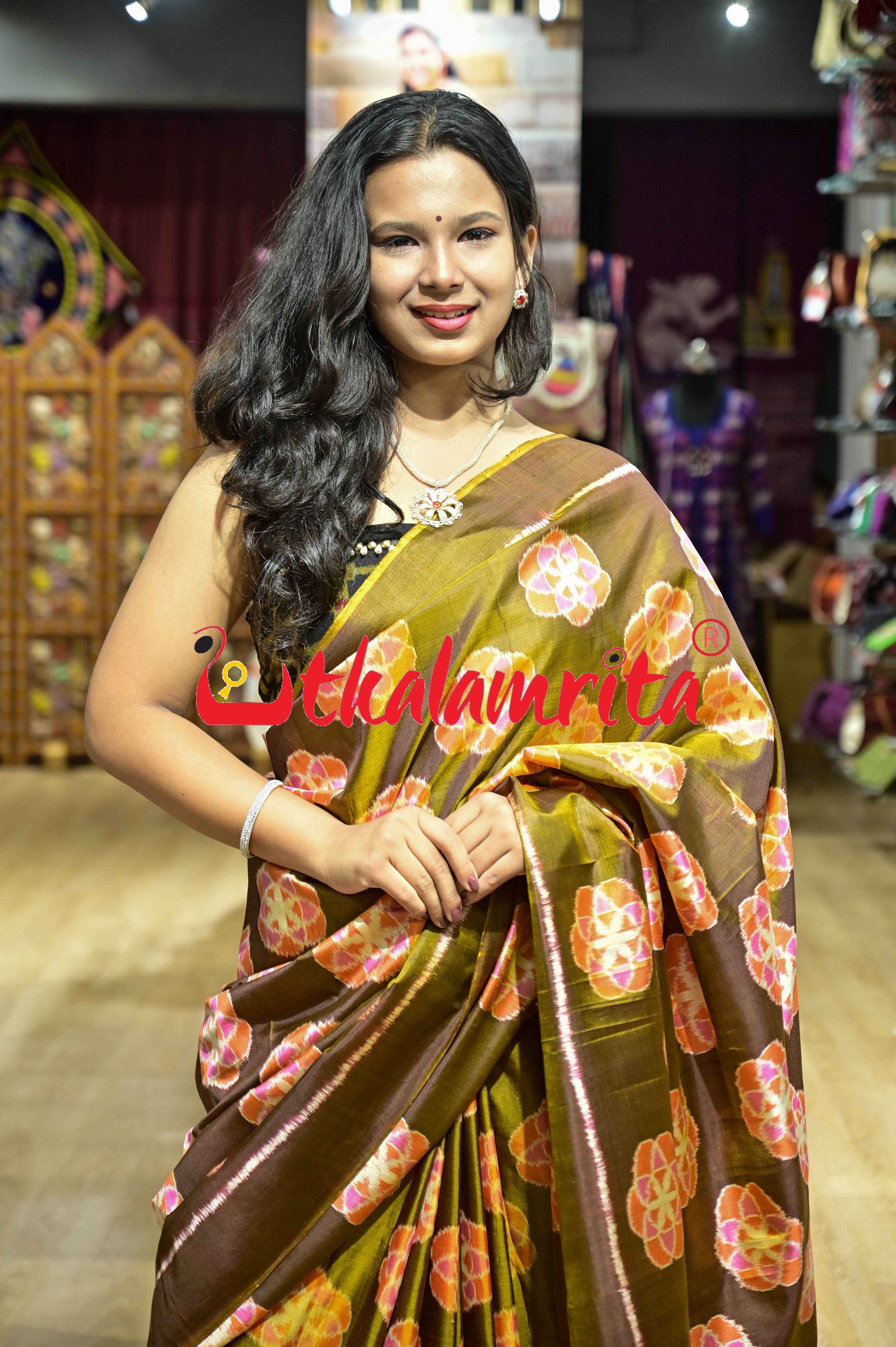 Bronze Orange Phula Jhoti Khandua Silk Saree