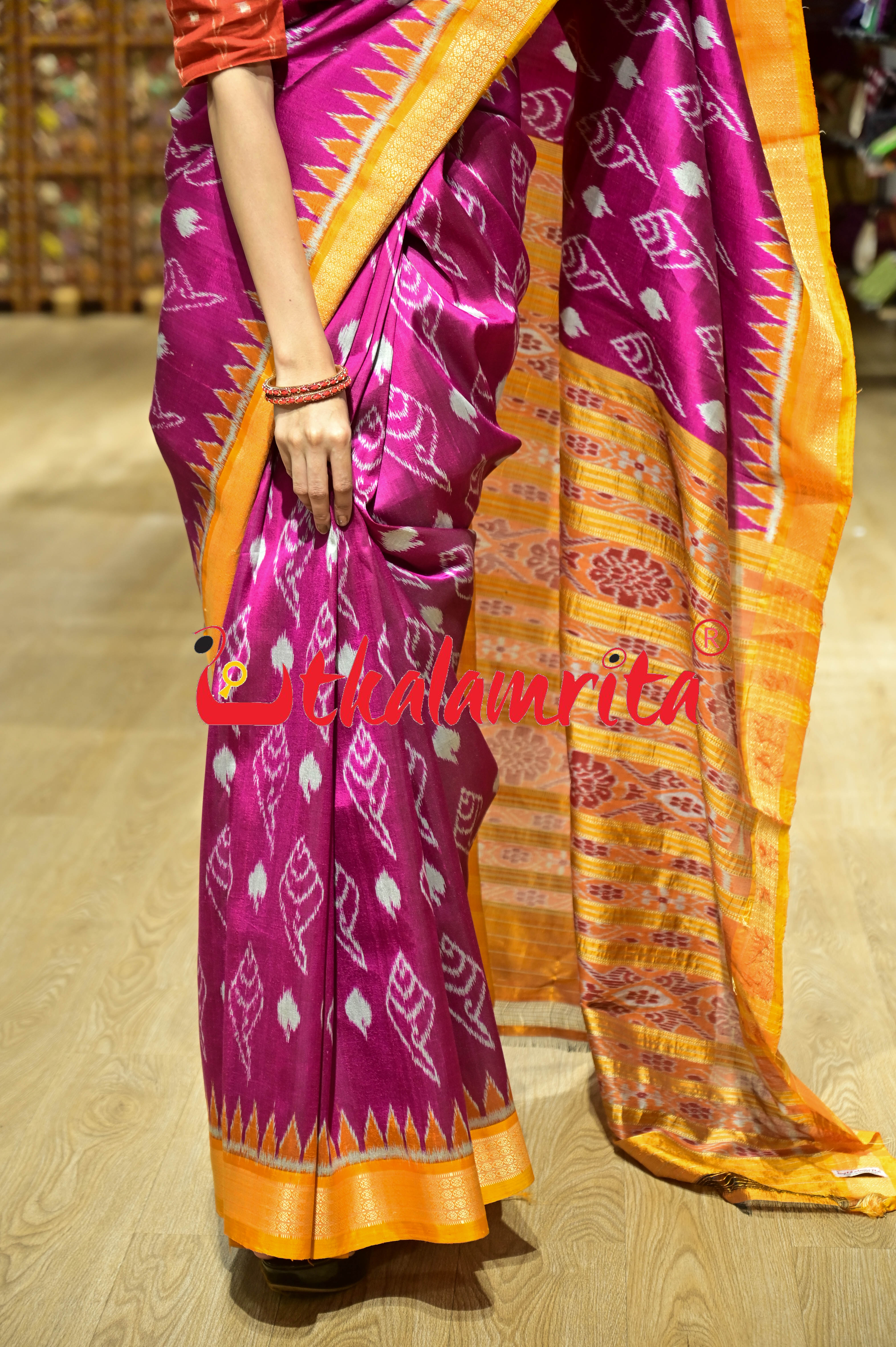 Rani Sankha with Yellow Border Khandua Silk Saree
