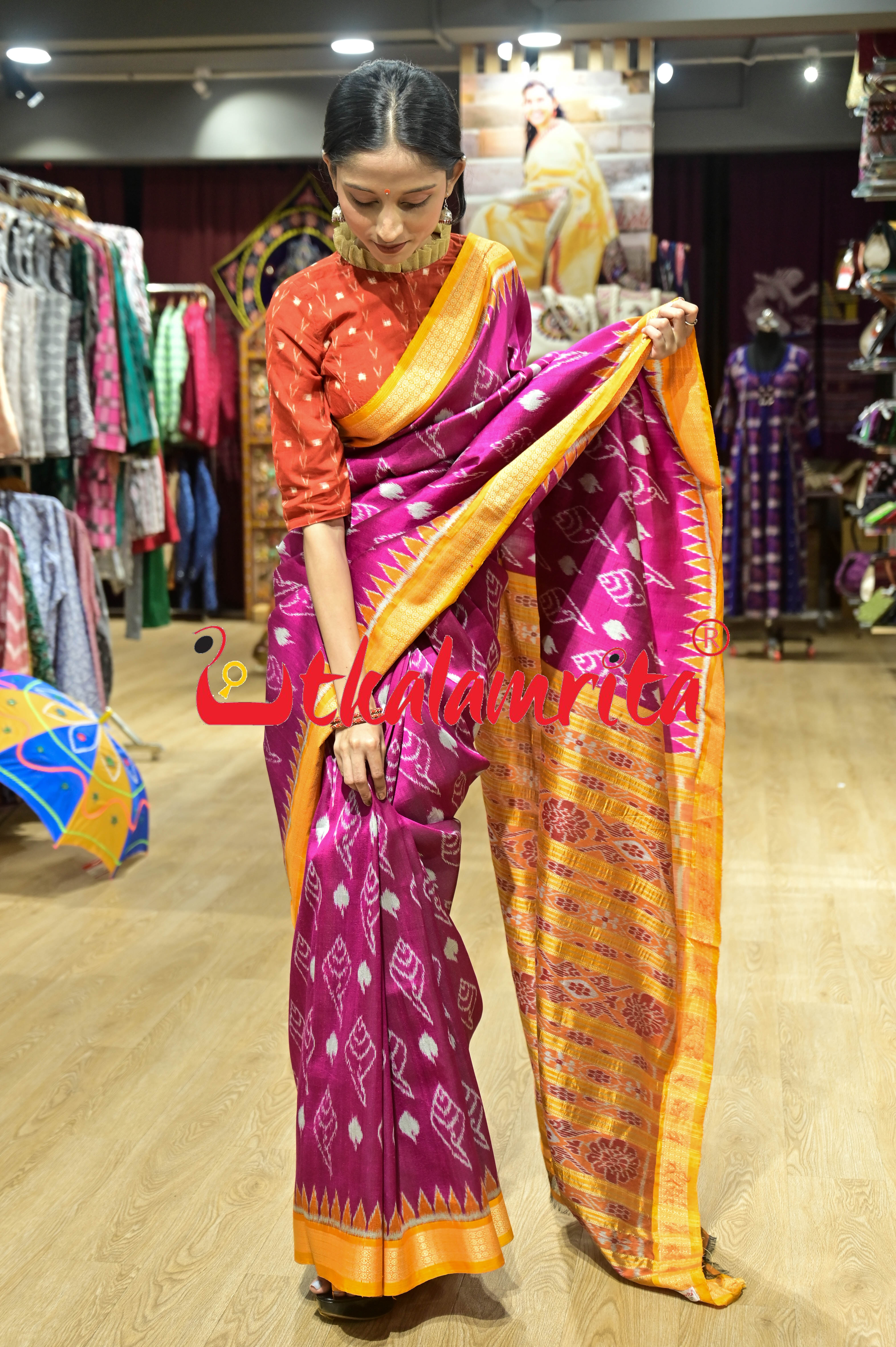Rani Sankha with Yellow Border Khandua Silk Saree
