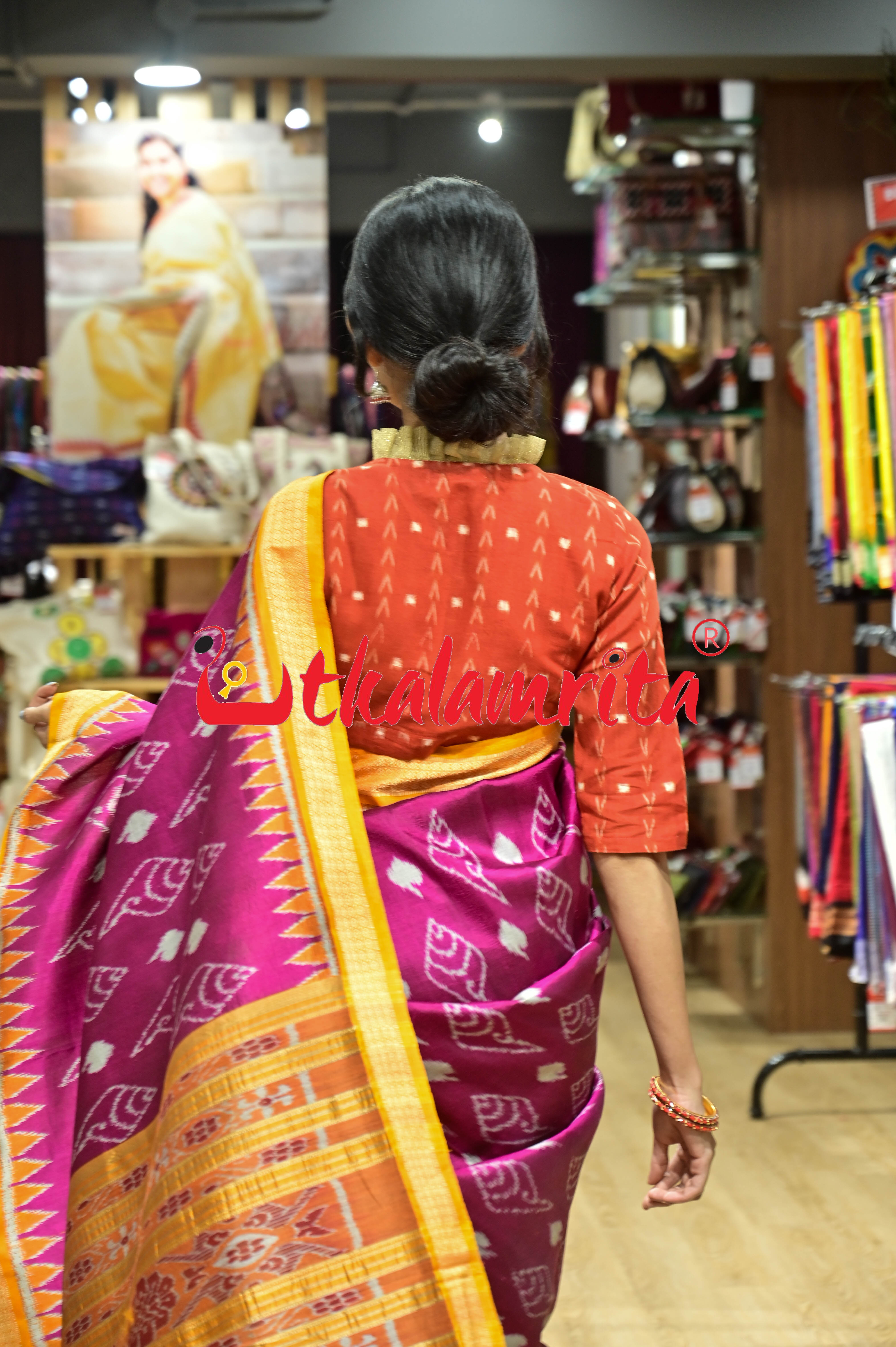 Rani Sankha with Yellow Border Khandua Silk Saree