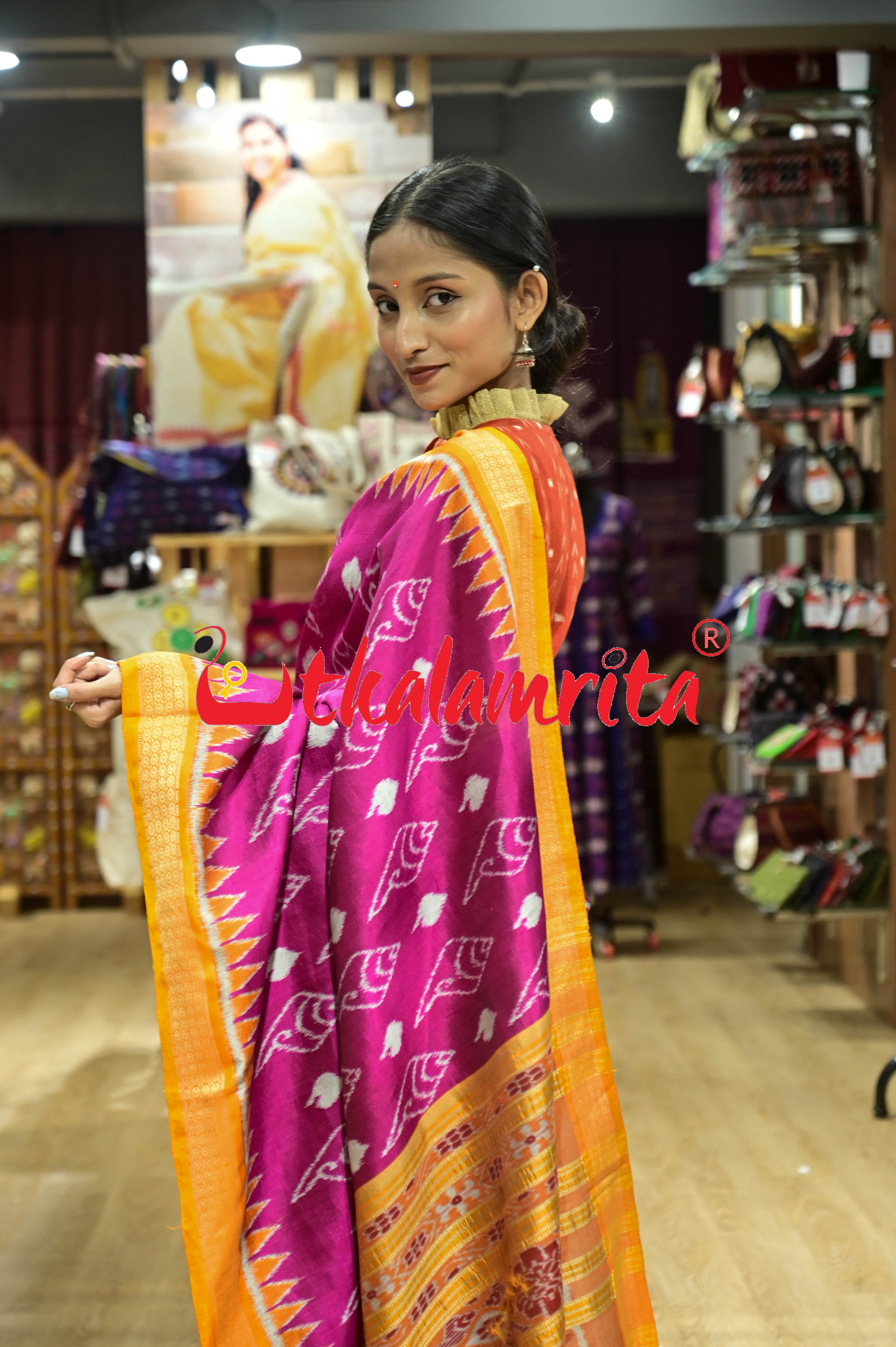 Rani Sankha with Yellow Border Khandua Silk Saree