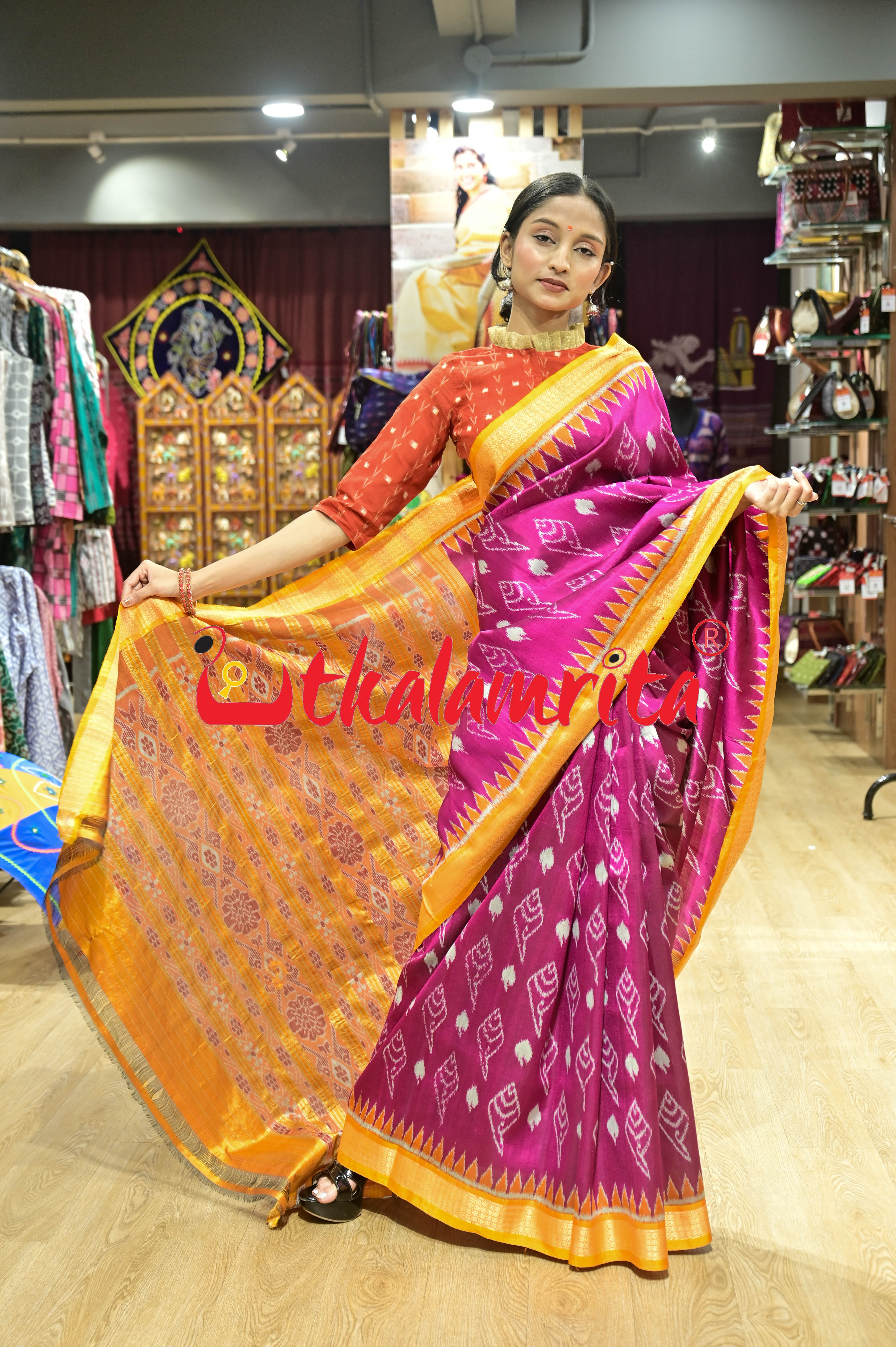 Rani Sankha with Yellow Border Khandua Silk Saree